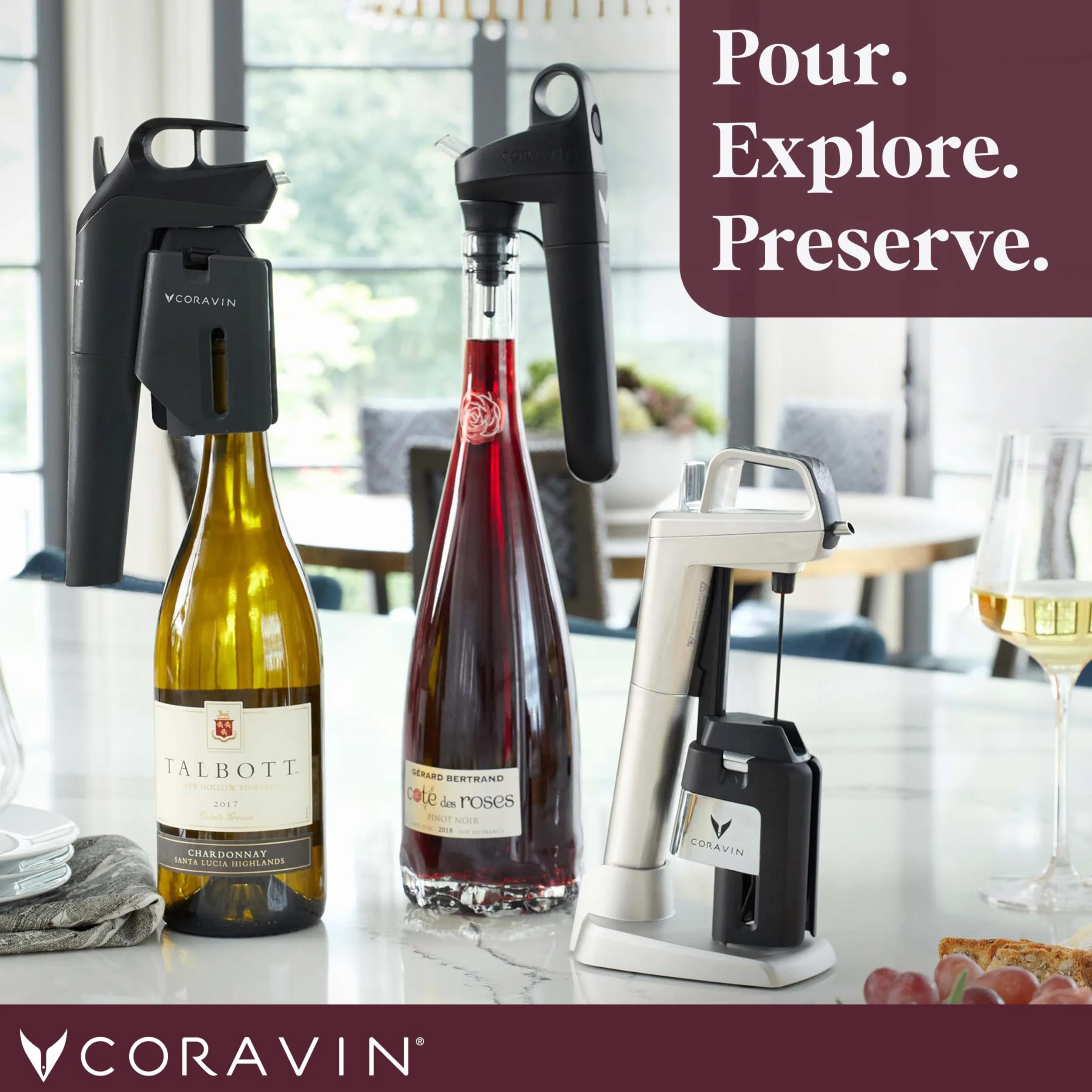Coravin - Timeless Three+ Système de Préservation du Vin | Facile à Utiliser, Protège Le Vin de l’Oxydation Pendant Plus de 2 Ans | 2 Bouchons à Vis & Bouchon Aérateur Inclus, Noir