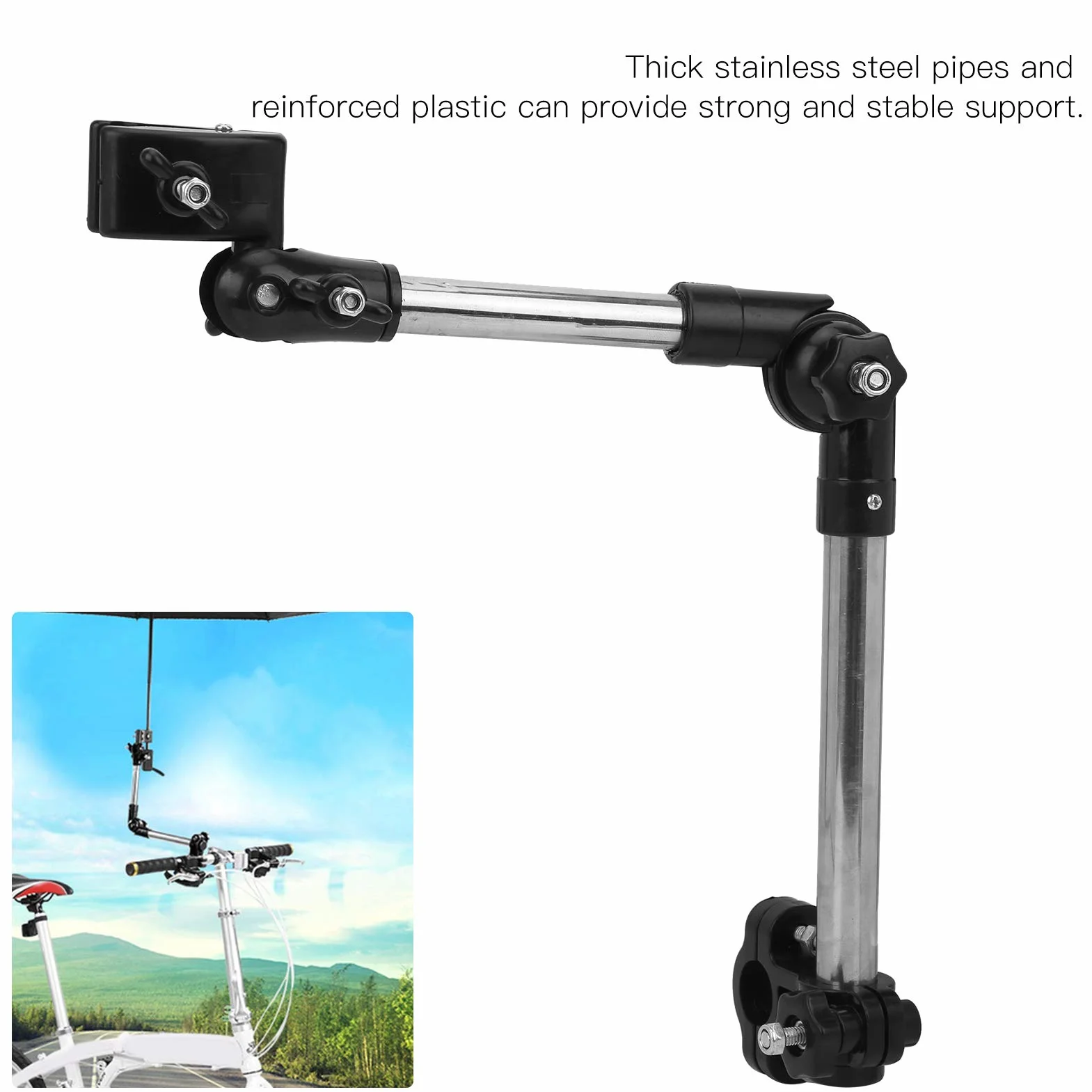 Porte Parapluie pour Poussette, Support Réglable en Acier Inoxydable pour Vélo