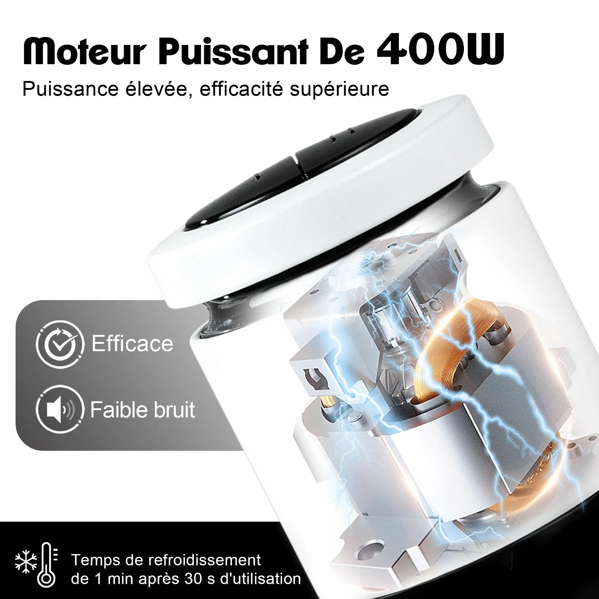 Kitchen in the Box Hachoir Électrique 400W, Hachoir à Viande avec 2 Bols (Verre 2L + Inox 2L), 2 Lames Bi-niveau, Mixeur hachoir, Légumes, Oignons, Fruits，Blanc