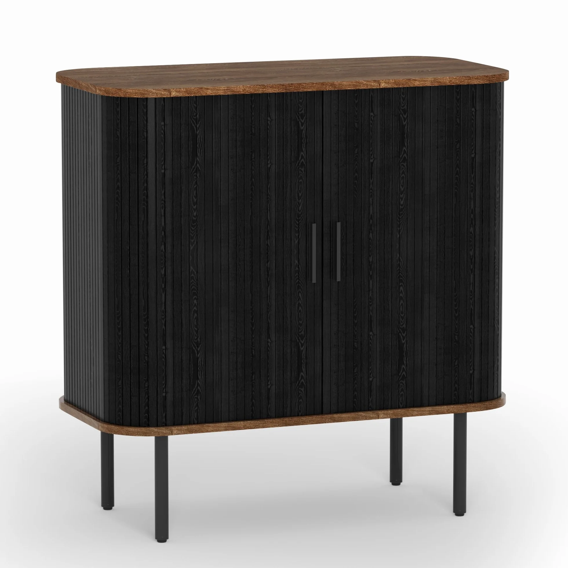 BonVache Meuble de Cuisine, Buffet à 2 Portes coulissantes, Armoire de Rangement avec étagères réglables, Buffet en Bois pour Cuisine, Salle à Manger, Salon, Noir