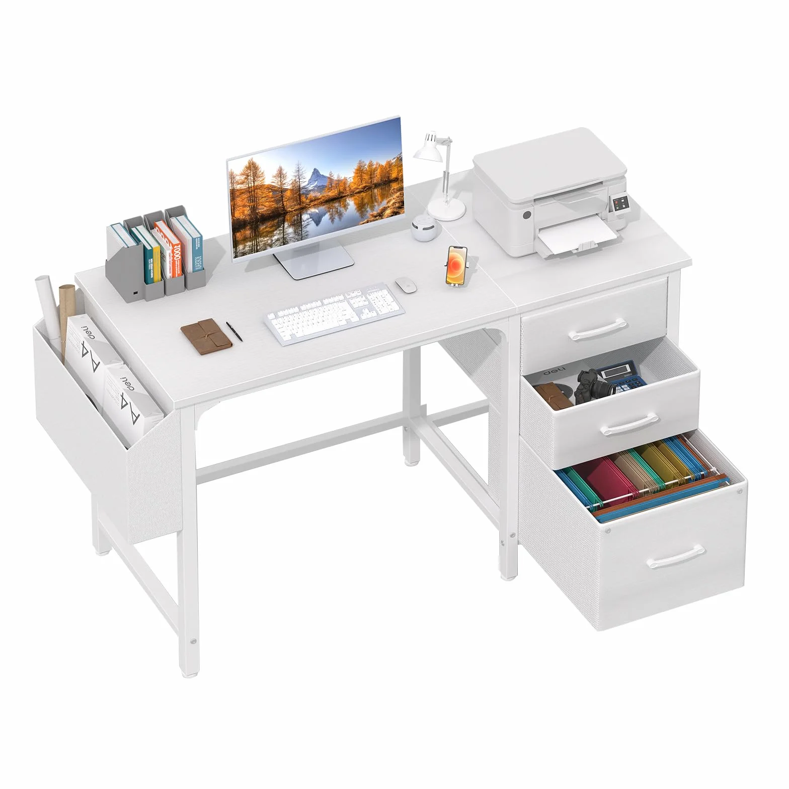 Lufeiya Blanc Bureau avec Rangement 120cm avec Tiroir pour Ordinateur Gaming