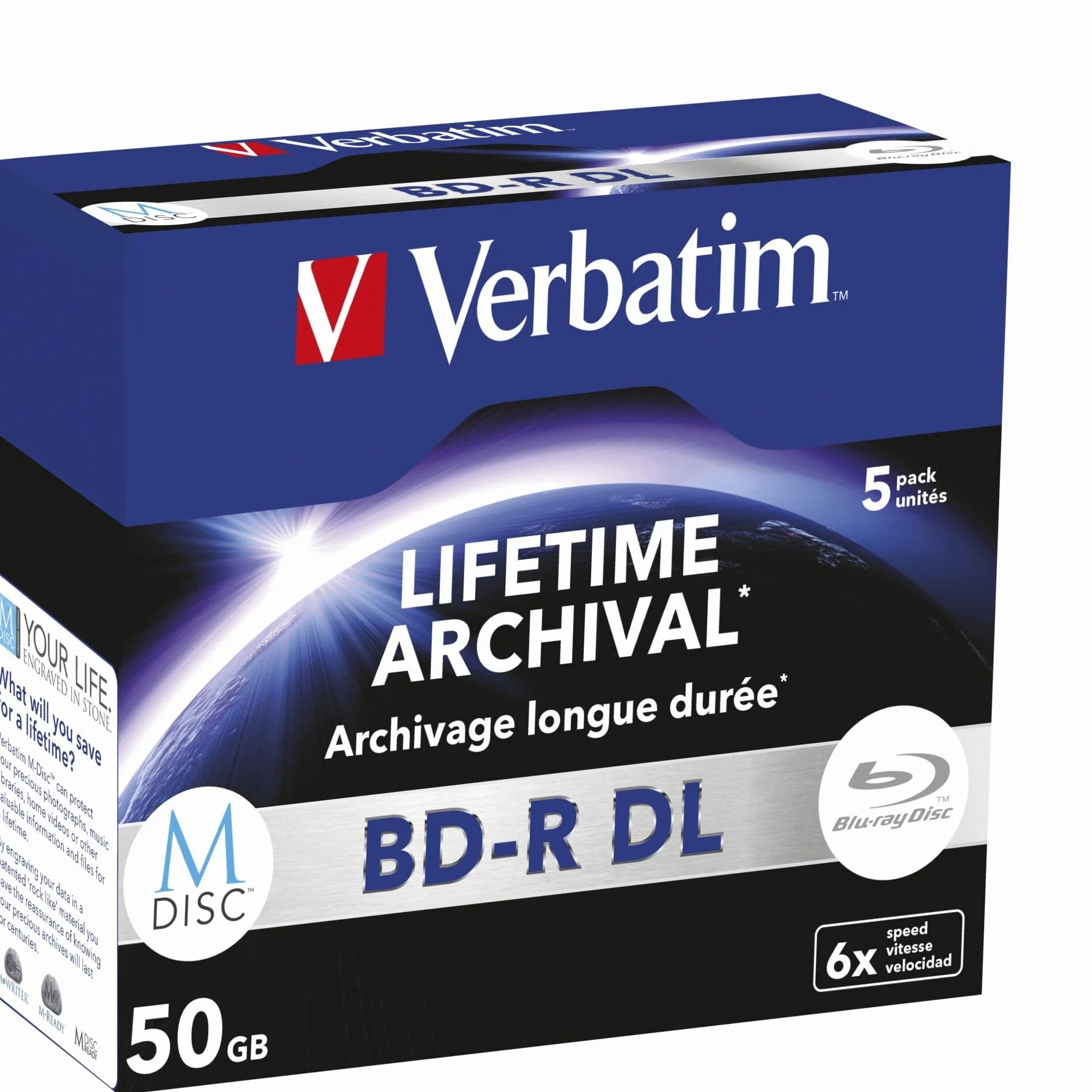 1x5 Verbatim M-Disc BD-R Blu-Ray 50GB 6X Speed, Jewel Case