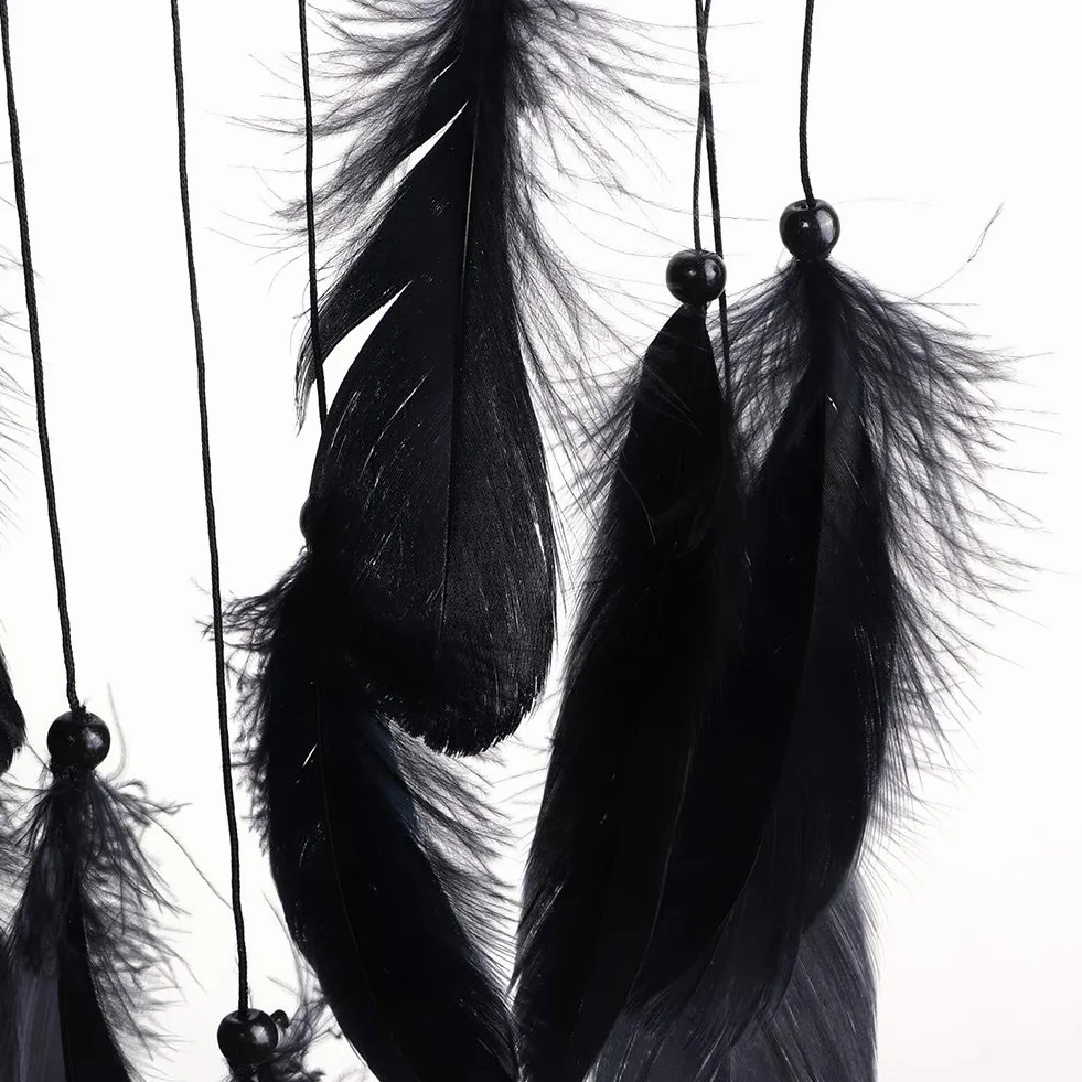Joyzan Attrape Rêves Fait à la Main Arbre de Vie Plumes Murale Cadeau Coton Naturel Noir Art Décor Mural