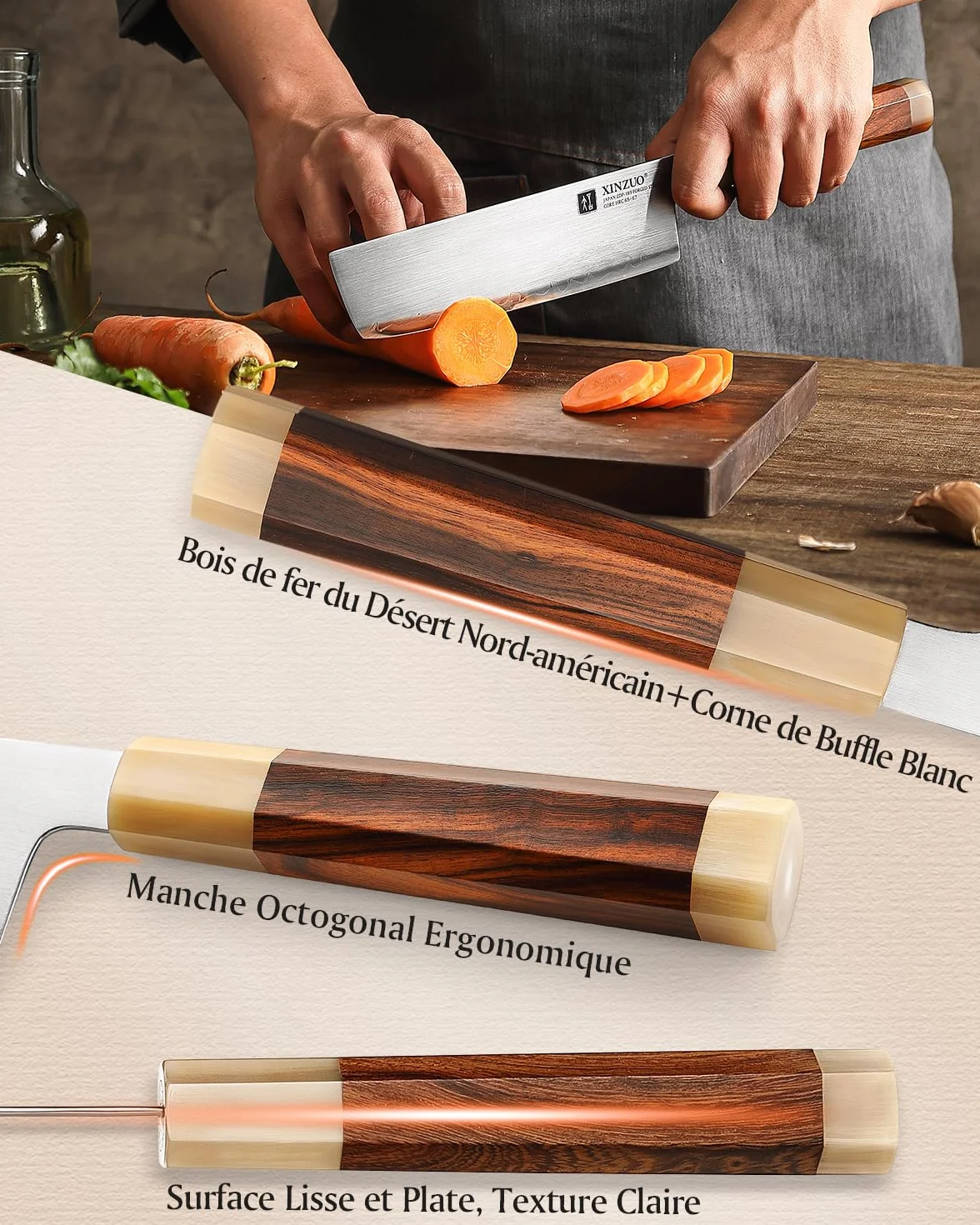 XINZUO Acier Japonais Couteau Nakiri 18.3cm Couteau de Cuisine, Forgé à la Main Couteau à Légumes Japonais ZDP-189 Acier, Lames Bien Tranchantes Couteau de Chef -Poignée en Bois de Fer du Désert