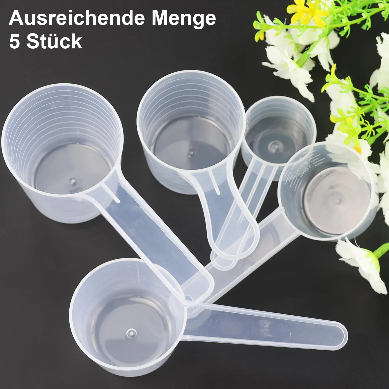 Jeu de 5 cuillères de mesure transparentes avec échelle 20/40/50/70/100 ML