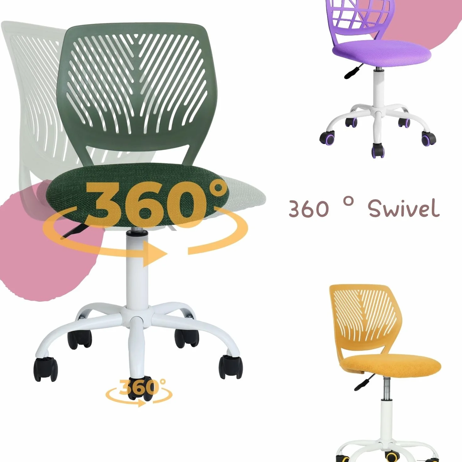 FurnitureR Chaise de Bureau réglable en Hauteur - Ergonomique et colorée - avec Dossier et accoudoirs - 5 Roues - pour Enfants de 3 à 10 Ans - Charge maximale : 100 kg