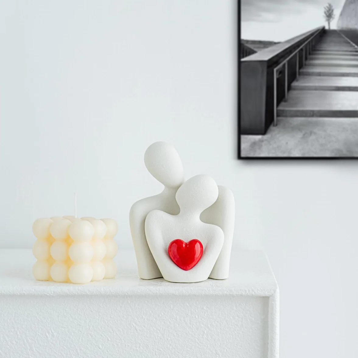Statue Couple Abstraite Mini Sculpture Rouge Décoration Salon Maison Cadeau Saint-Valentin Anniversaire