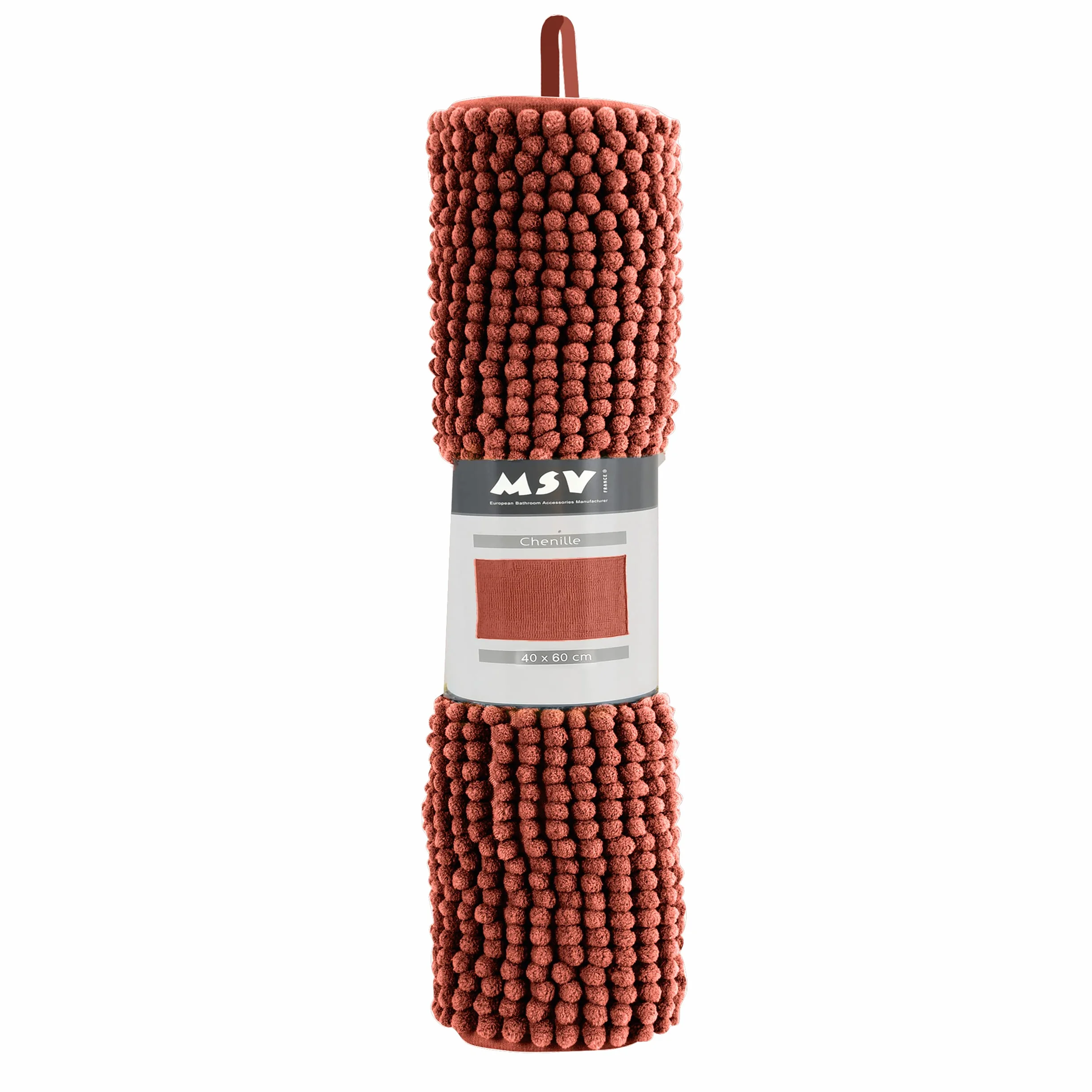 Tapis de Bain Microfibre Chenille Anti-dérapant Lavable Machine 60x60 cm Terracotta