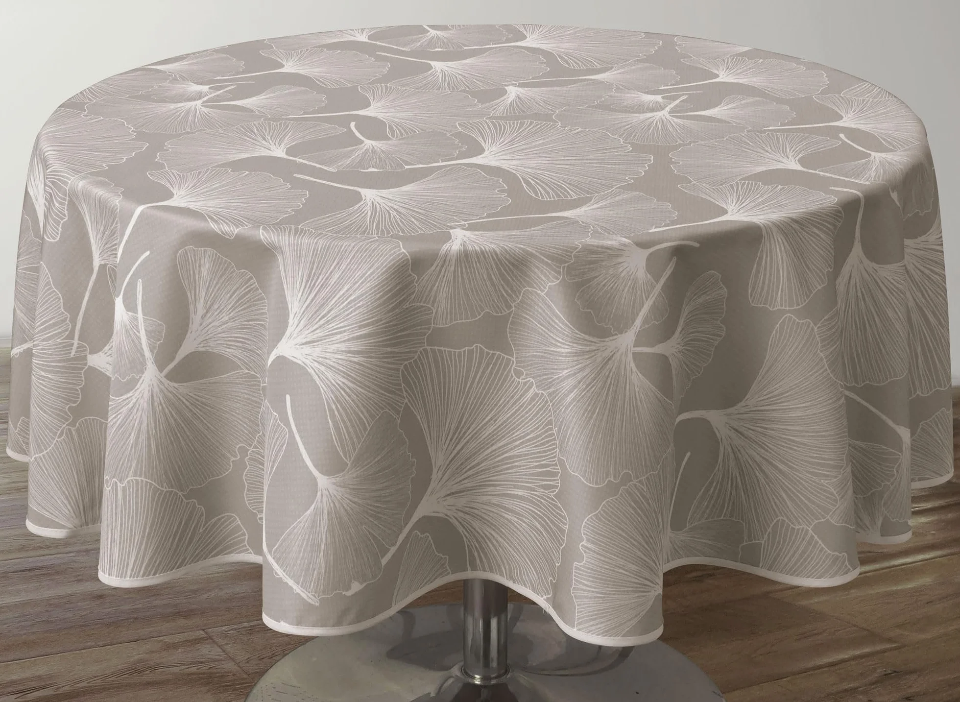 Le Linge de Jules Nappe Anti-Taches Biloba Ficelle Ronde 160 cm Blanc