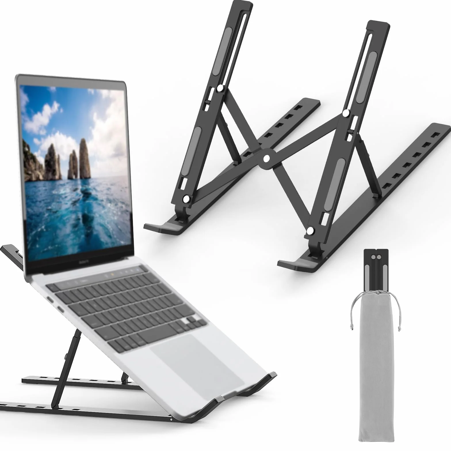 GRIFEMA Support Ordinateur Portable Réglable 7 Angles, Pliable en Aluminium pour 10-15.6'' Laptops
