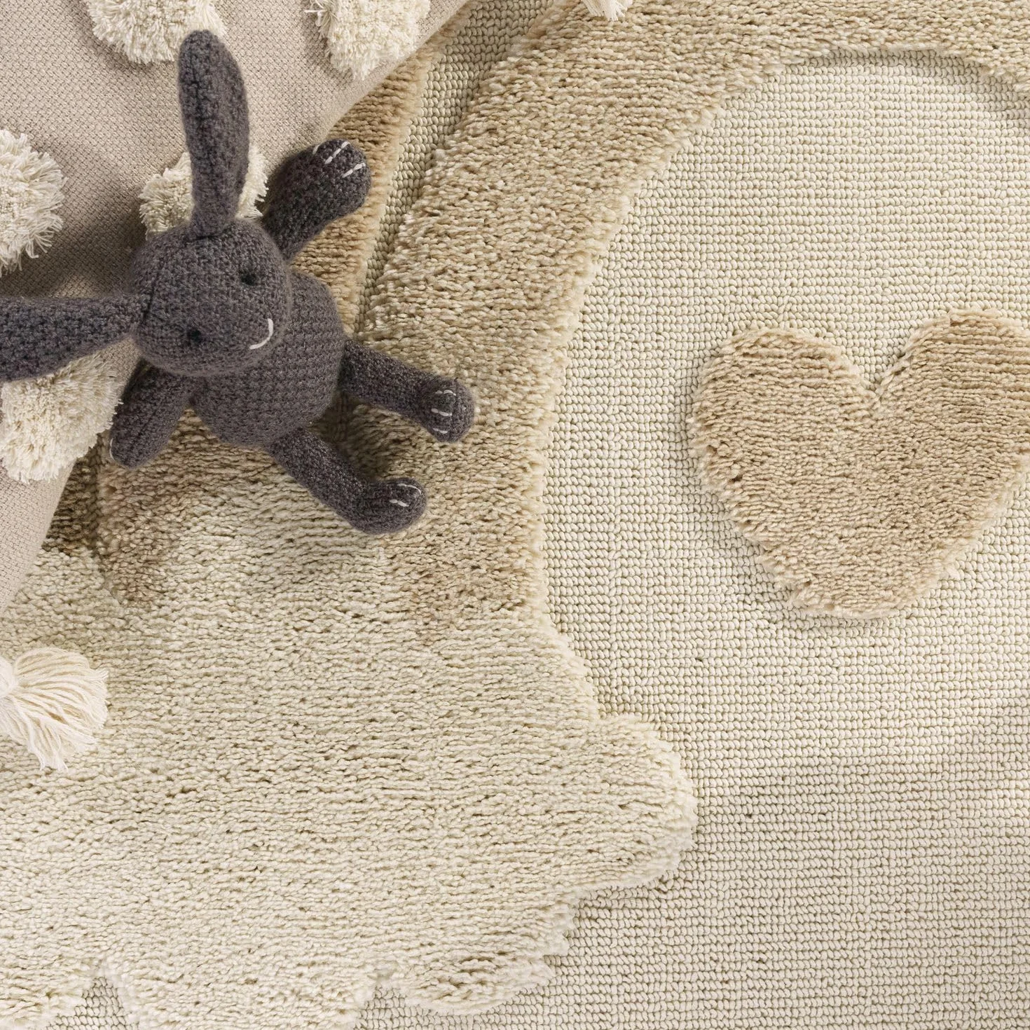 Tapis De Jeu Enfant Garcon Fille Soleil Soft 3D Modern Peluche, 120 cm Rond, Crème Foncée Sable