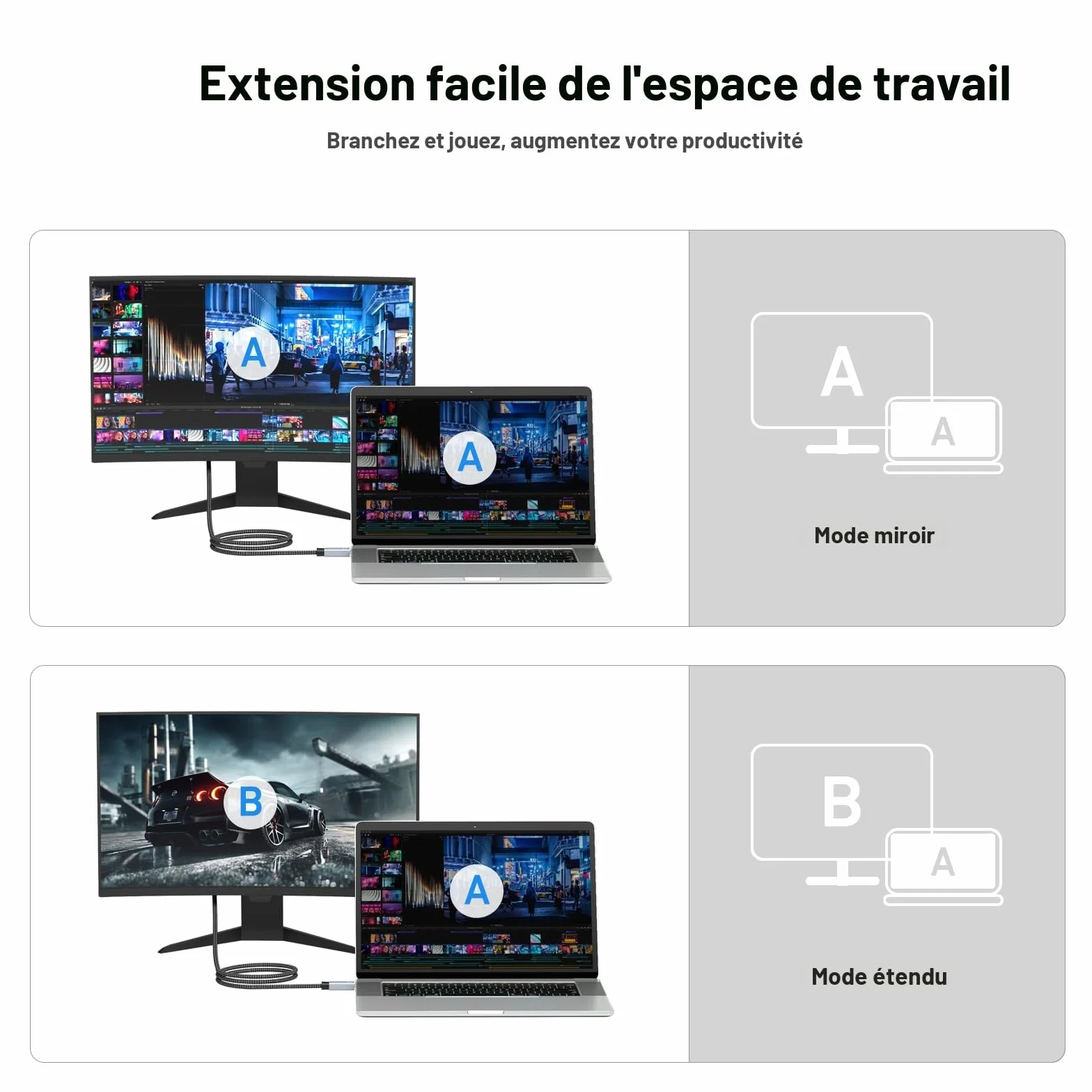 BENFEI Câble DisplayPort vers HDMI 1.8M, Aluminium Nylon Tressé, Unidirectionnel