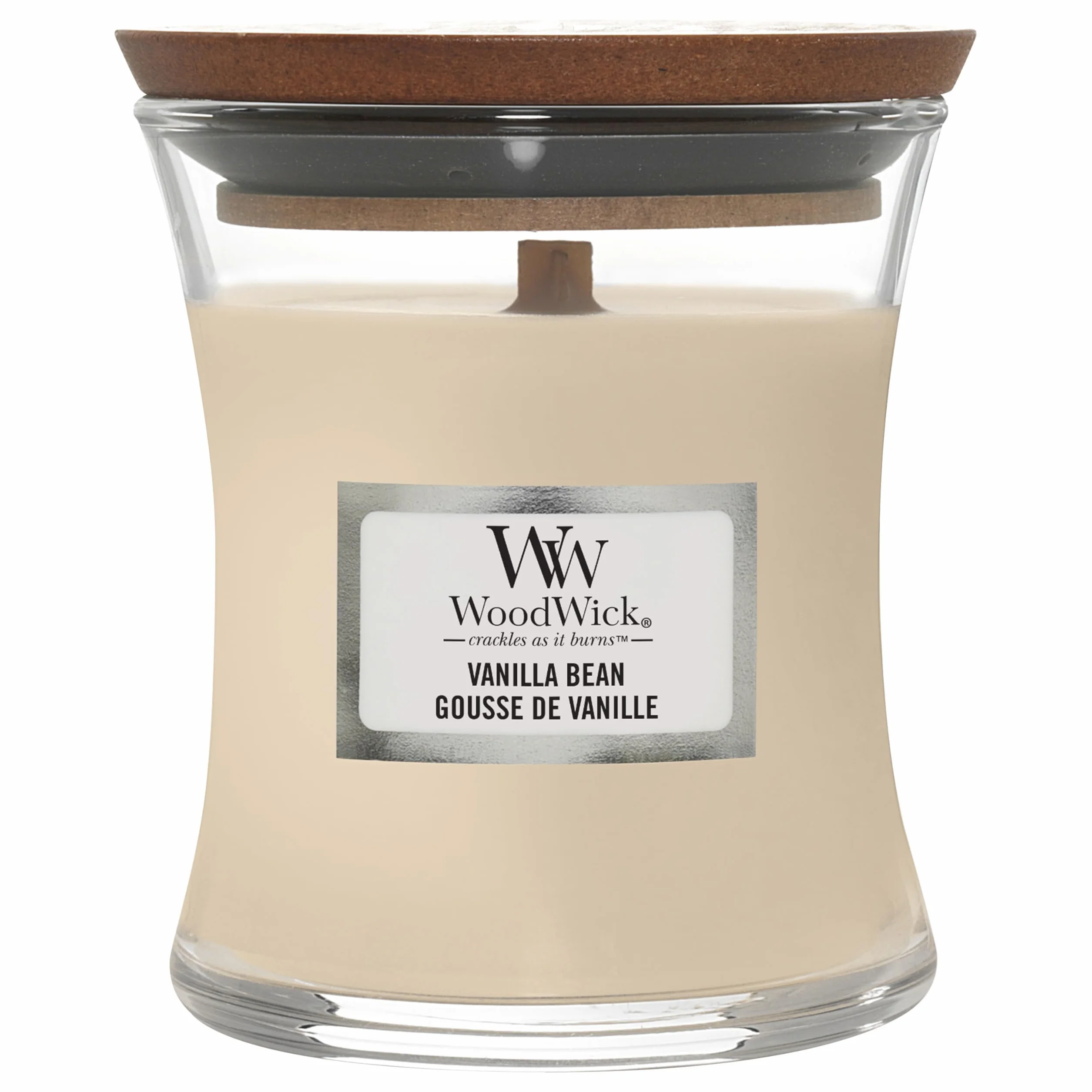 WoodWick bougie parfumée moyenne mèche bois crépitante Gousse vanille 20 heures combustion