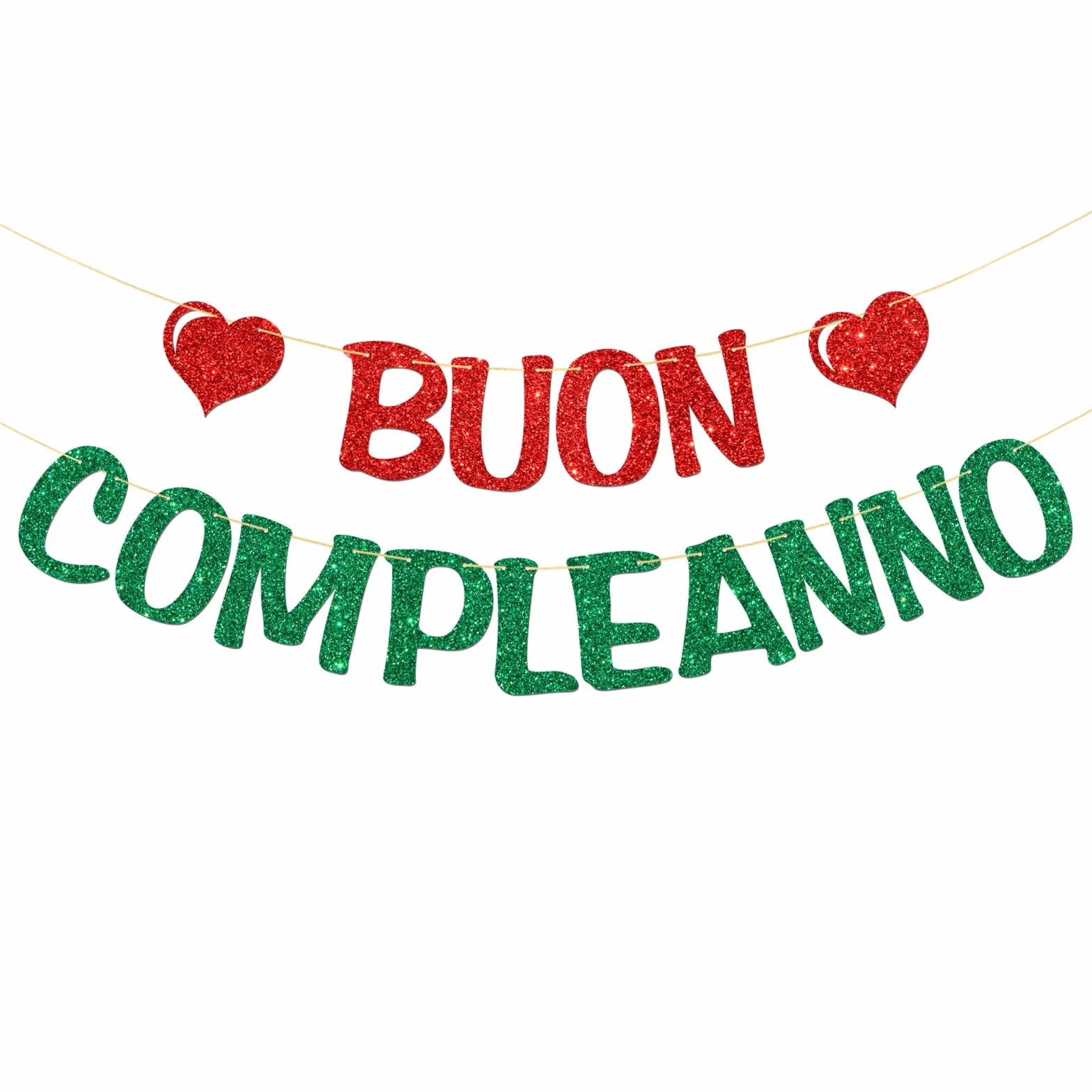 Bannière Buon Compleanno – Décorations de fête d'anniversaire italiennes – Paillettes rouges et vertes