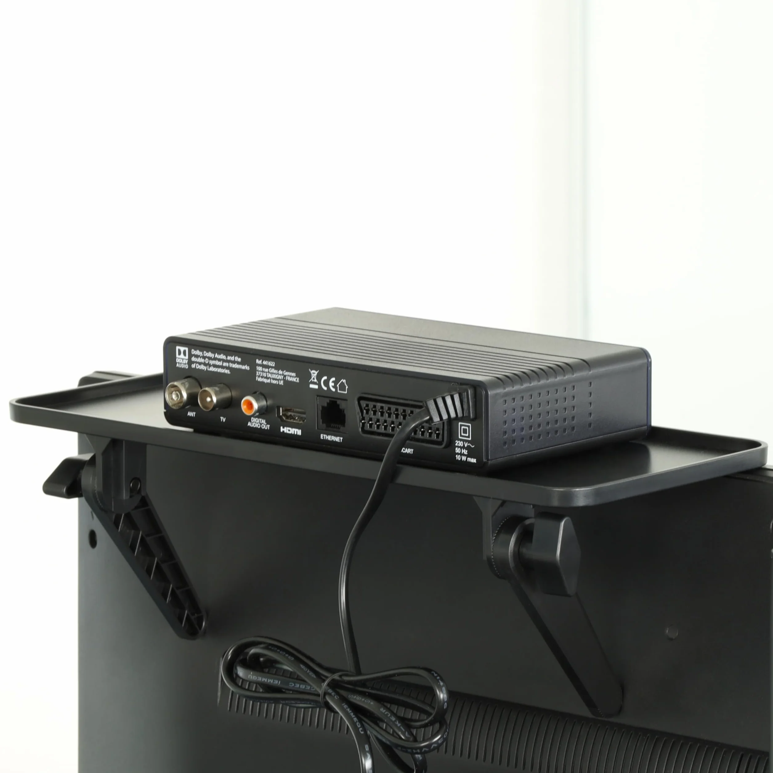 METRONIC 451074 Etagere pour TV Support Ecran Moniteur Tablette Decodeur Plateau Superieur Boitiers Multimedias Haut-parleurs Noir
