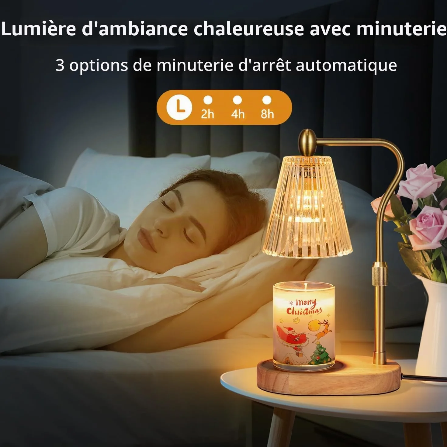 Loowoko Lampe Chauffe Bougie, Chauffage Bougie avec Minuterie et Variateur,Réglable en Hauteur,avec 2 Ampoules,Candle Warmer Lamp pour Bougies Parfumées en Verre, Maison, Chambre, Décoration