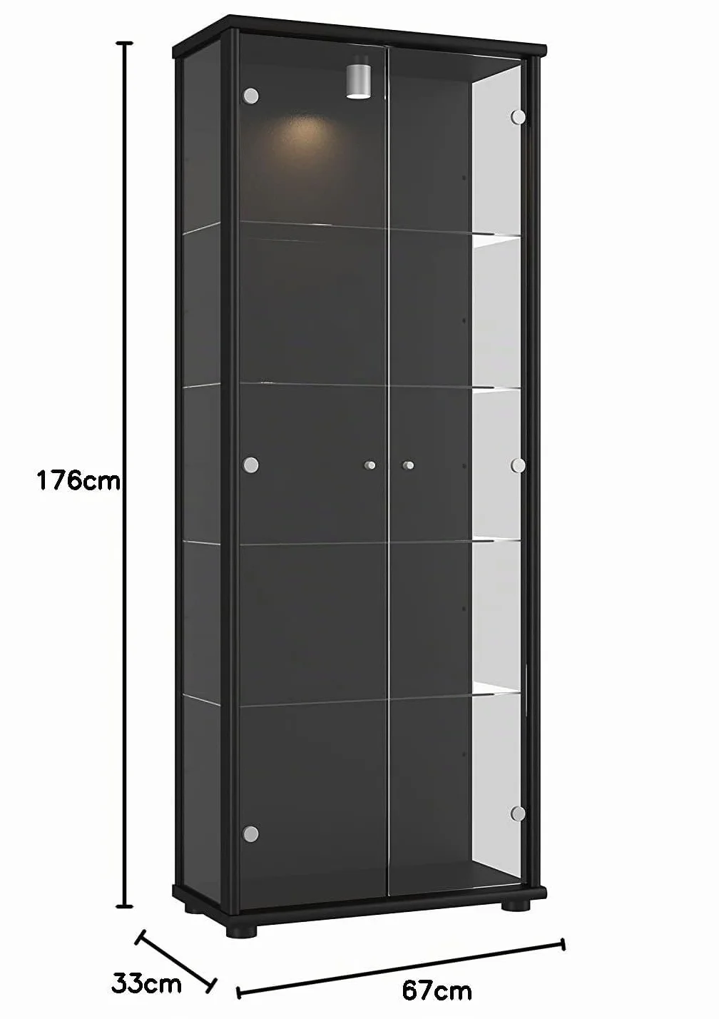 Meuble vitrine Verre 2-Portes (176x67x33cm) - Fabriqué en Allemagne - Vitrine Salle a Manger Noir avec 4 étagères en Verre réglables & LED - Armoires vitrées de présentation Figurine