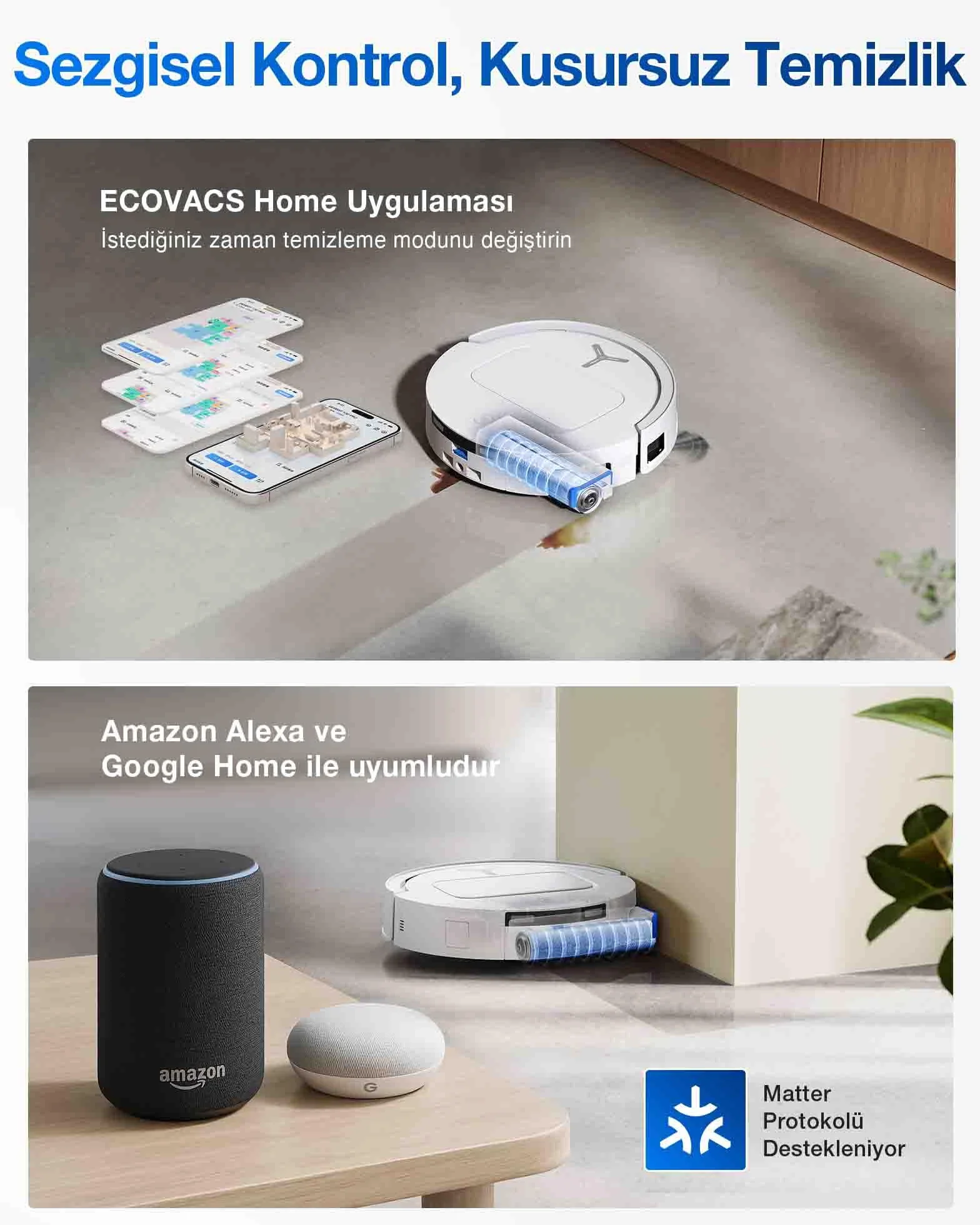 ECOVACS DEEBOT T80 Omni Aspirateur Robot Laveur, 18 000 Pa, Nettoyage Automatique instantané OZMO Roller, ZeroTangle 3.0, Lavage à l'eau Chaude 40-75 ℃, Séchage à air Chaud, Blanc
