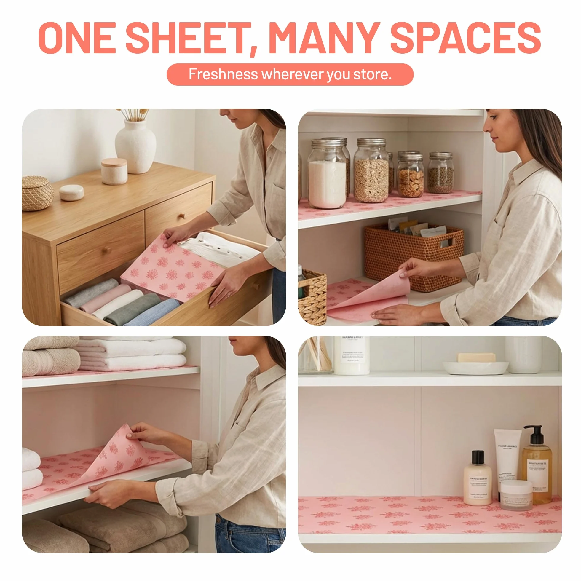 Doublures de tiroir parfumées 4 feuilles 43 cm x 58 cm rose