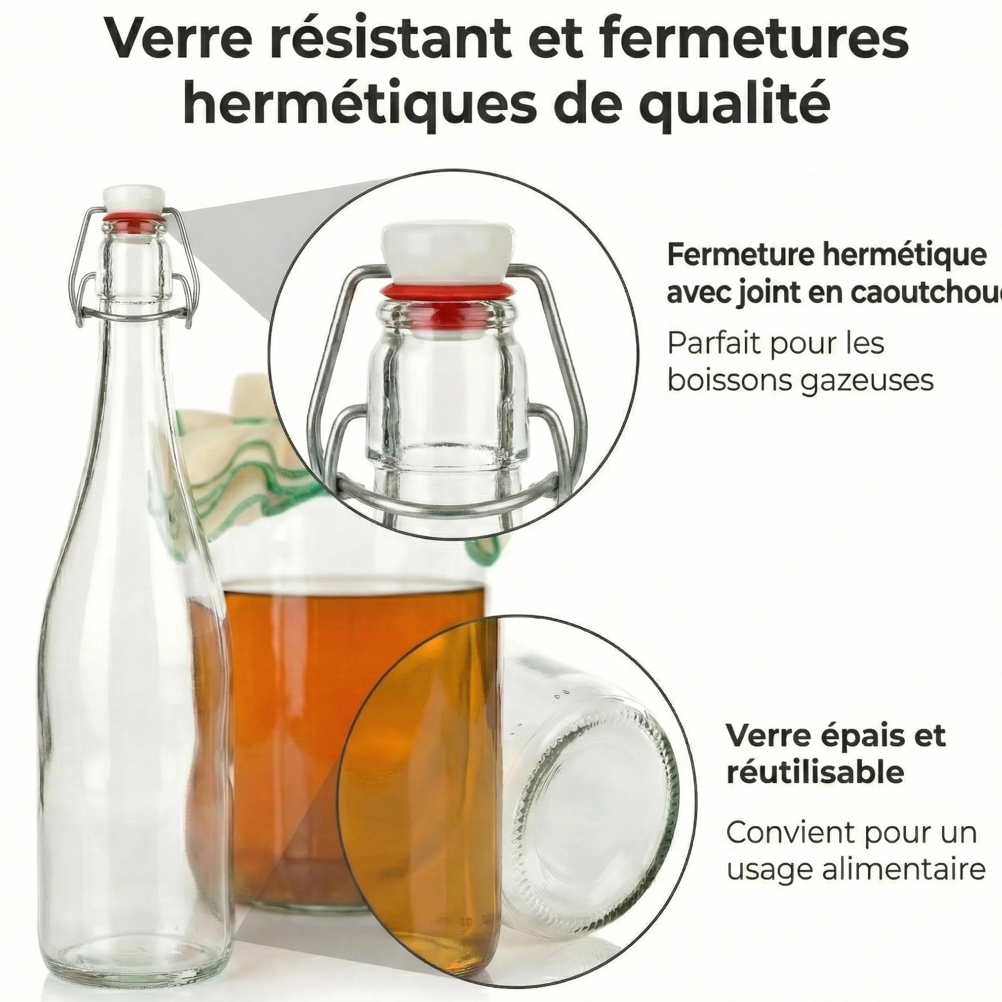myFERMENTS Kit Préparation Boissons Probiotiques - Set de Fermentation pour Bière, Kefir - 6 Grands Bocaux en Verre de 4L, Bouteille de 750ml avec Joint Hermétique, Entonnoir 10cm, Tissu Mousseline