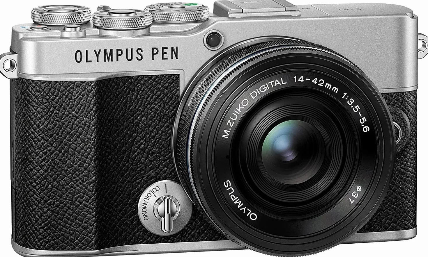 Olympus Pen E-P7, matryca 20 MP, odchylany ekran HD LCD, wideo 4K, Wi-Fi, sterowanie profilami kolorów i monochromatycznymi, srebrny, w zestawie obiektyw M.Zuiko Digital ED 14-42 mm EZ, czarny