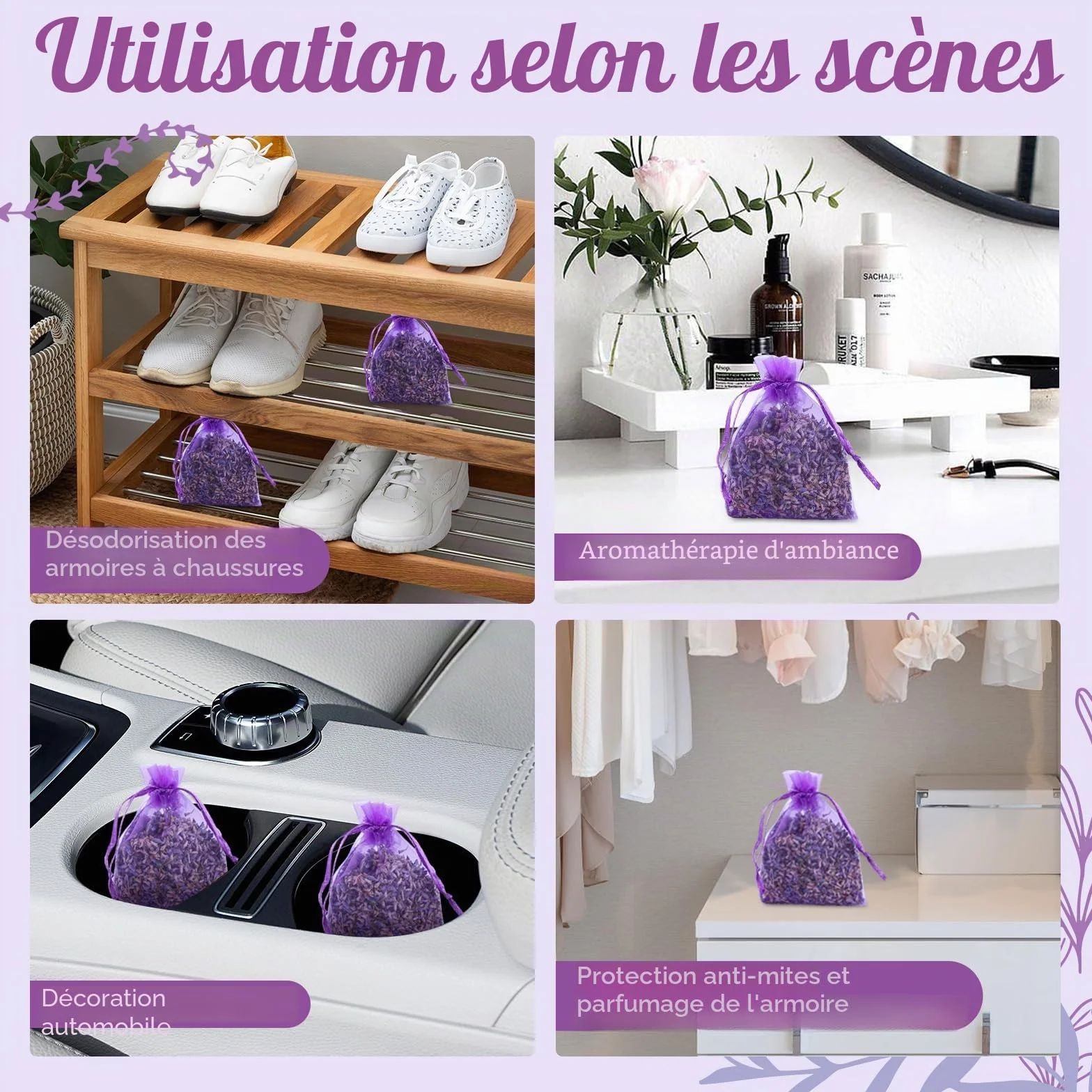 Lavande Séchée Naturelle Anti Mites Textiles 20 Sachets Armoires Tiroirs