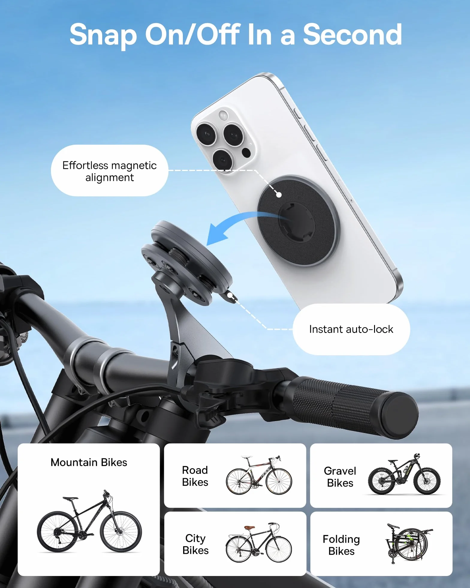 Baseus PrimeTrip VB1 Telefon komórkowy do roweru, uniwersalny uchwyt na kierownicę rowerową, uchwyt na kierownicę do iPhone 16 15 14 13 Pro Max Plus, Samsung