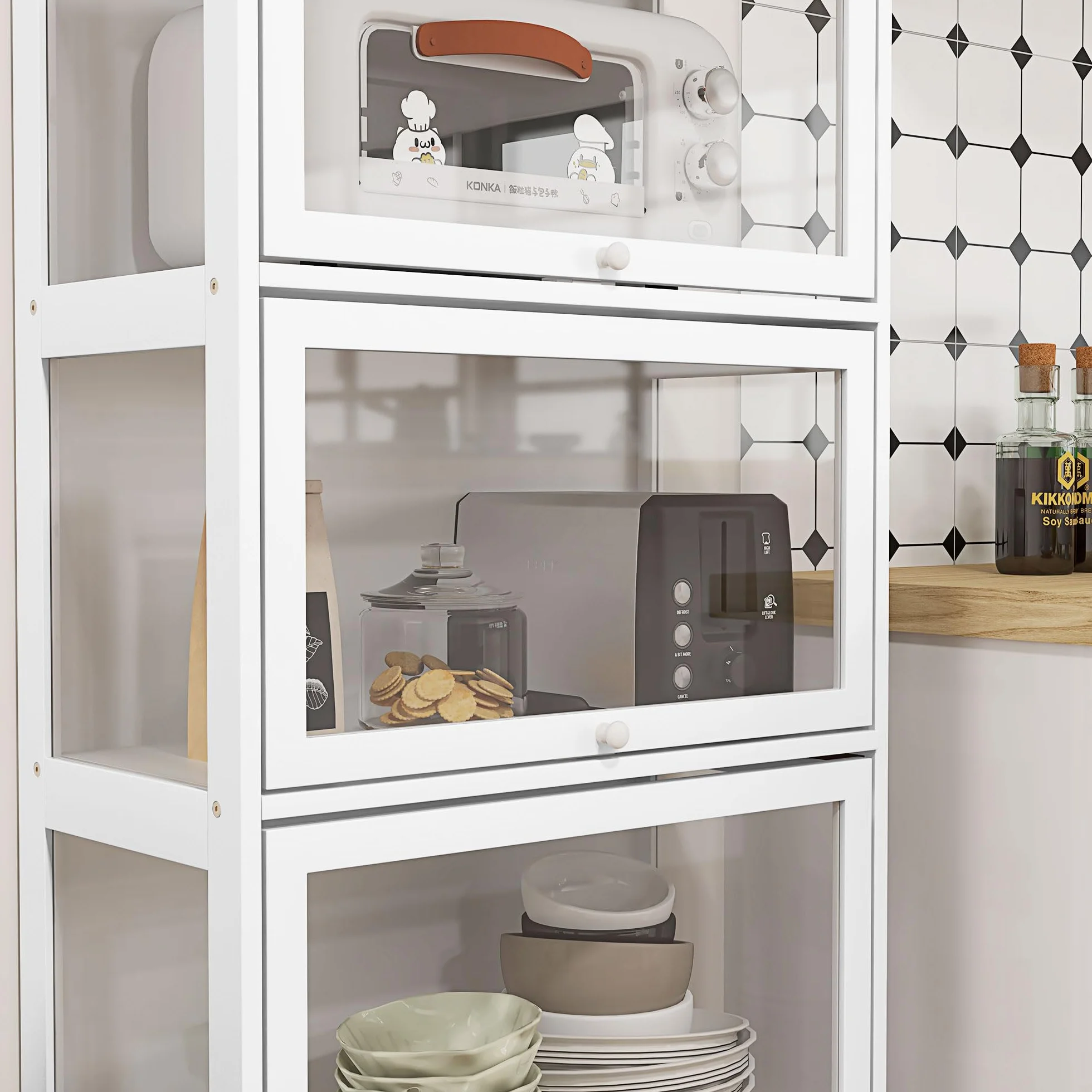 HOMCOM Vitrine pour Collection Buffet Salon Meuble de Rangement à 4 Niveaux avec Portes à abattant, pour Salon Bureau Chambre, 59 x 30 x 139 cm, Blanc