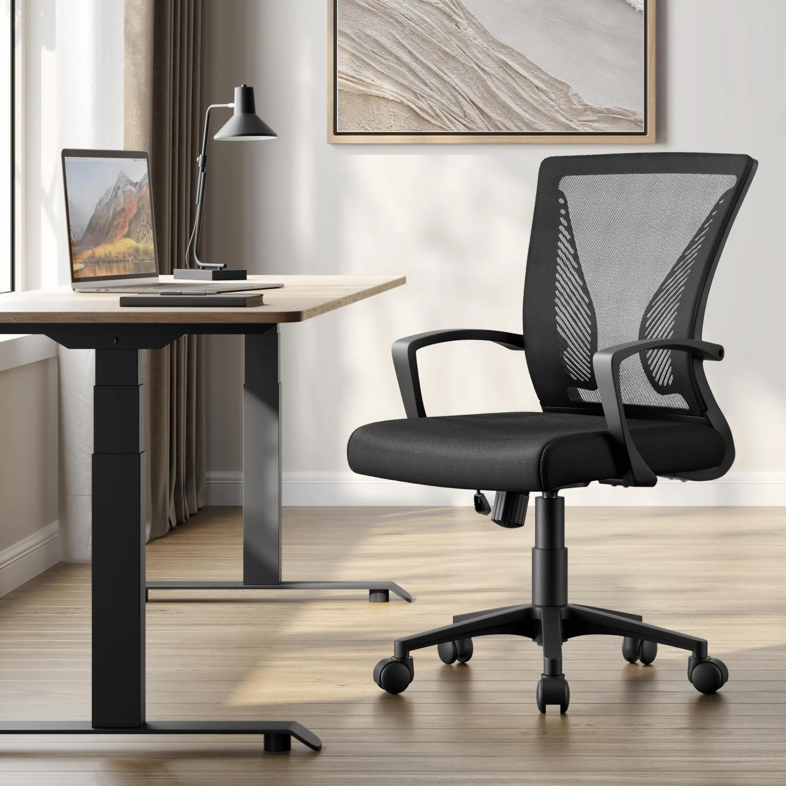 Yaheetech Chaise Bureau Fauteuil Ordinateur Réglable Inclinable Dossier Maille Respirante Roulettes Pivotantes Charge 136kg Noir