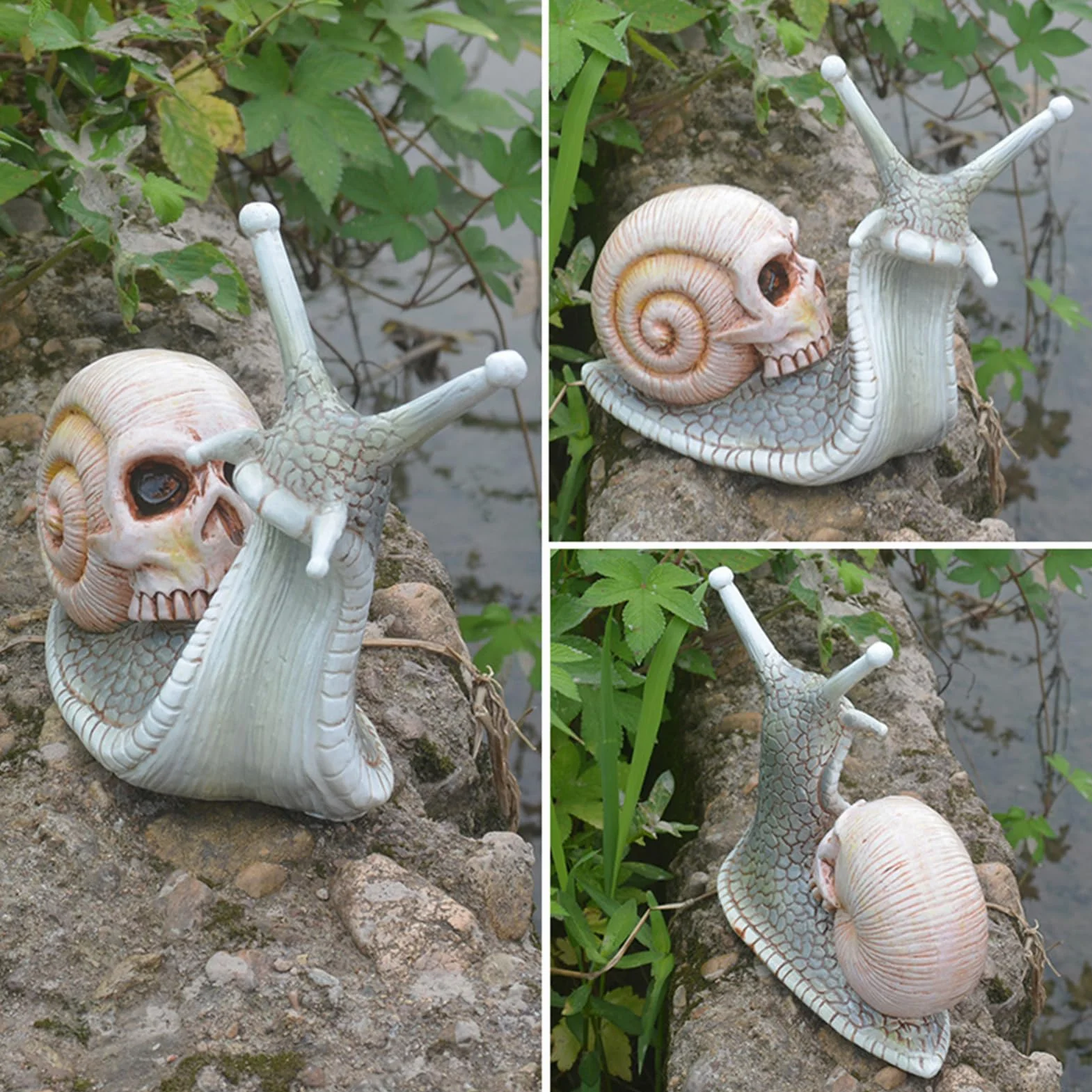 Halloween Escargot Crâne Statue Résine Gothique Jardin Ornement Figurine (Marron clair)