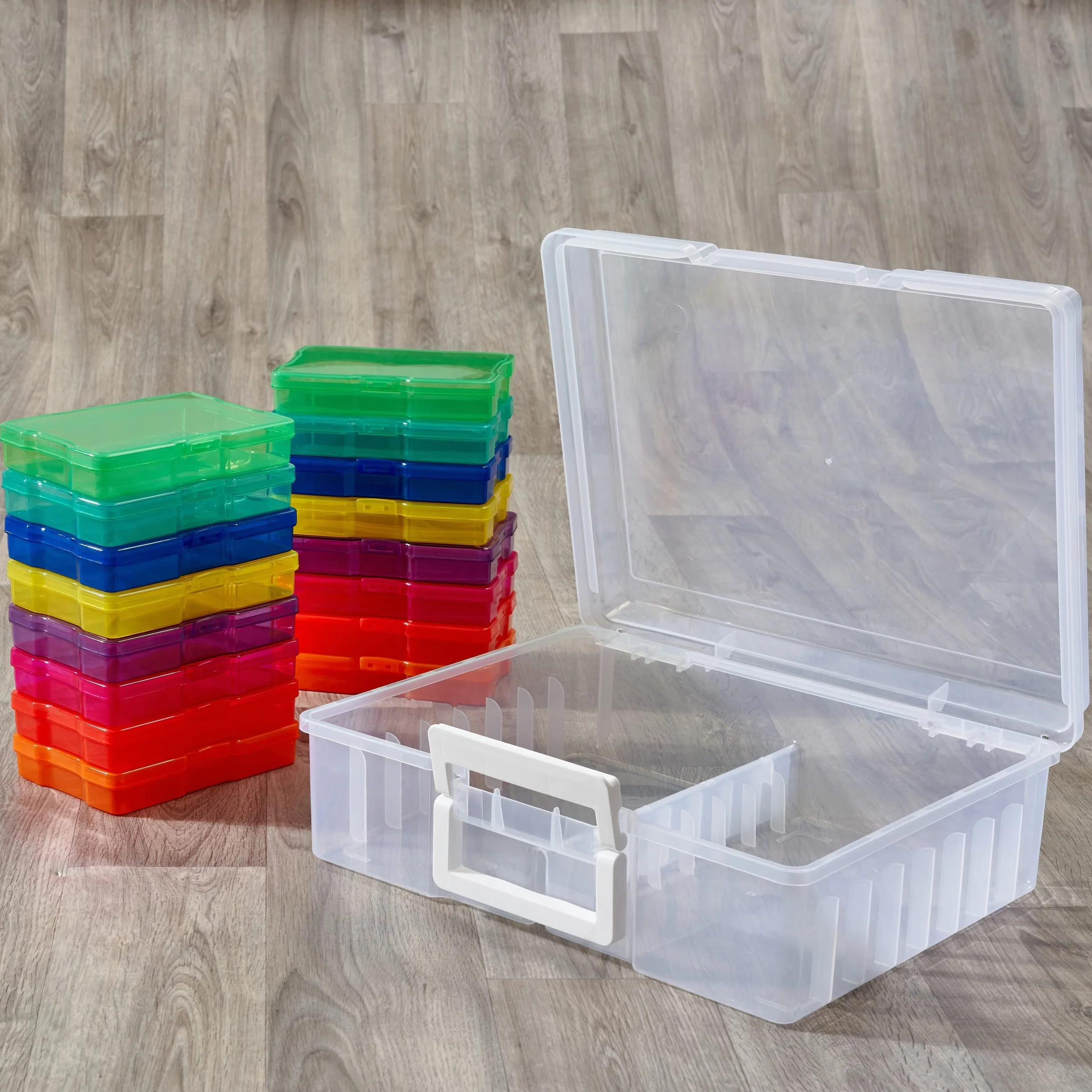 MATANA Grande Boîte de Rangement & Organisateur de Photos avec Étiquettes pour 1600 Photos 4R, Travaux Manuels, Autocollants, Timbres & d'autres Petits Objets - Multifonctionnel & Pratique