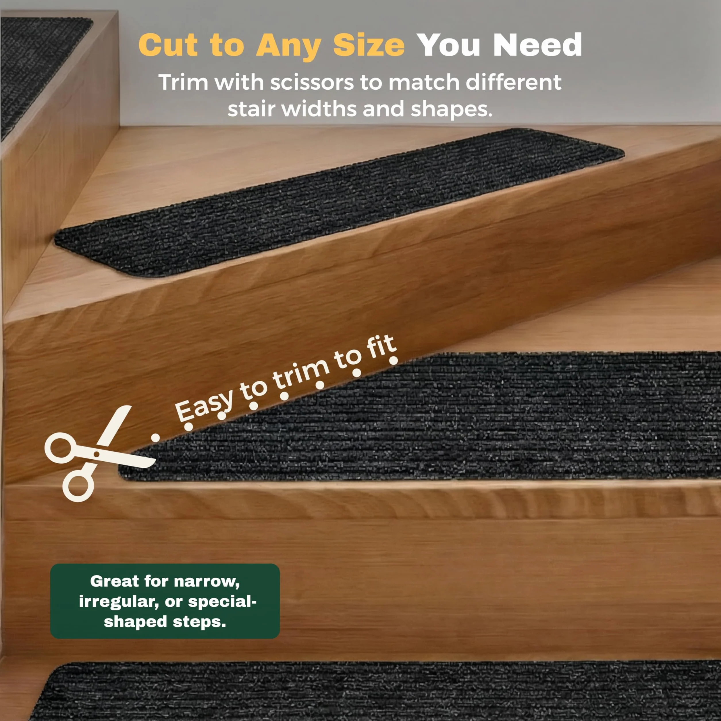 MBIGM Lot de 15 Marchettes d'escalier 20x65 cm Tapis de sécurité Antidérapant Noir