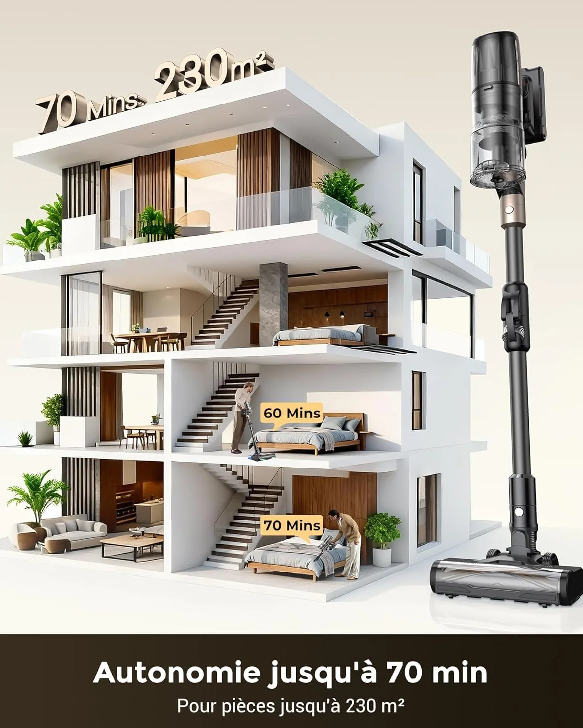 Proscenic P20 Aspirateur Balai sans Fil,70Kpa/680W/70Min Aspirateur Laveur avec Nettoyage de Sol,Aspirateur Pliable sans Fil Puissant,Autoportante,Brosse Anti-Enmêlement pour Tapis,Poils Animaux,Voit