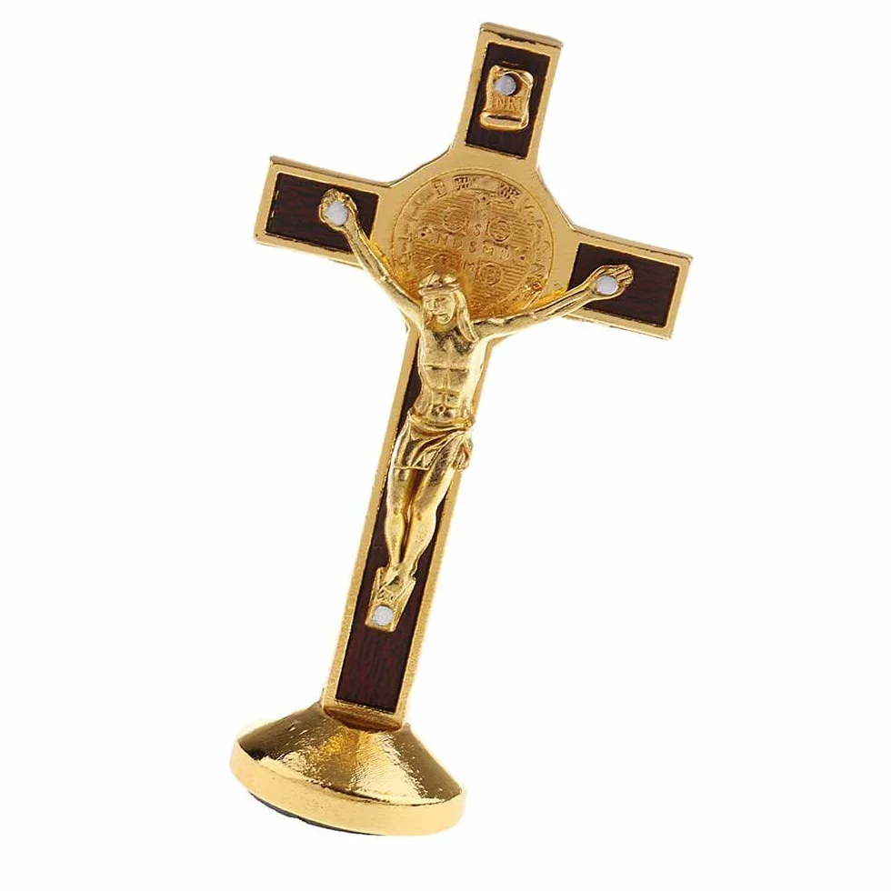 POFET Statue Crucifix Jésus-Christ sur croix doré voiture