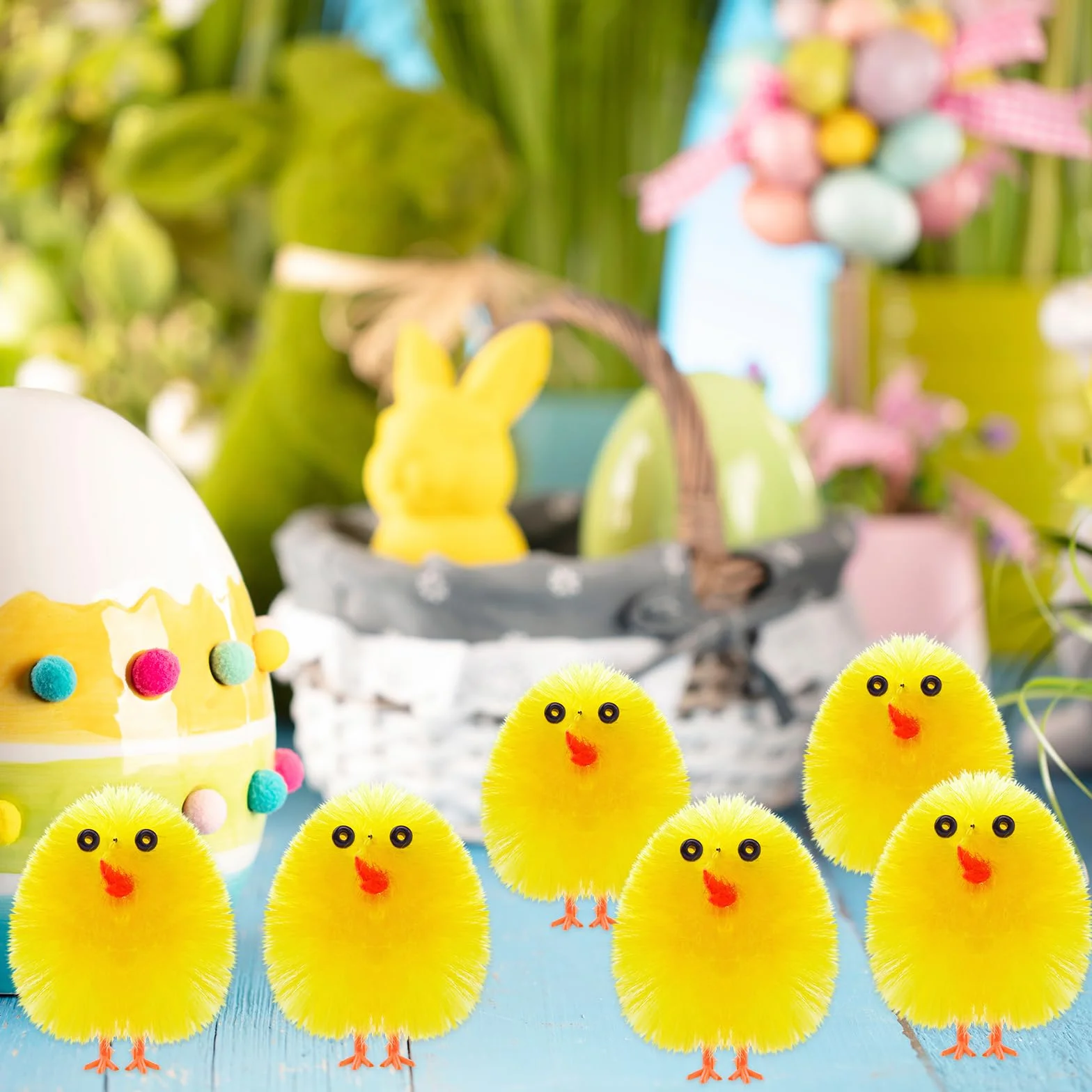 PLULON Lot de 36 mini poussins jaunes de Pâques en chenille pelucheuse