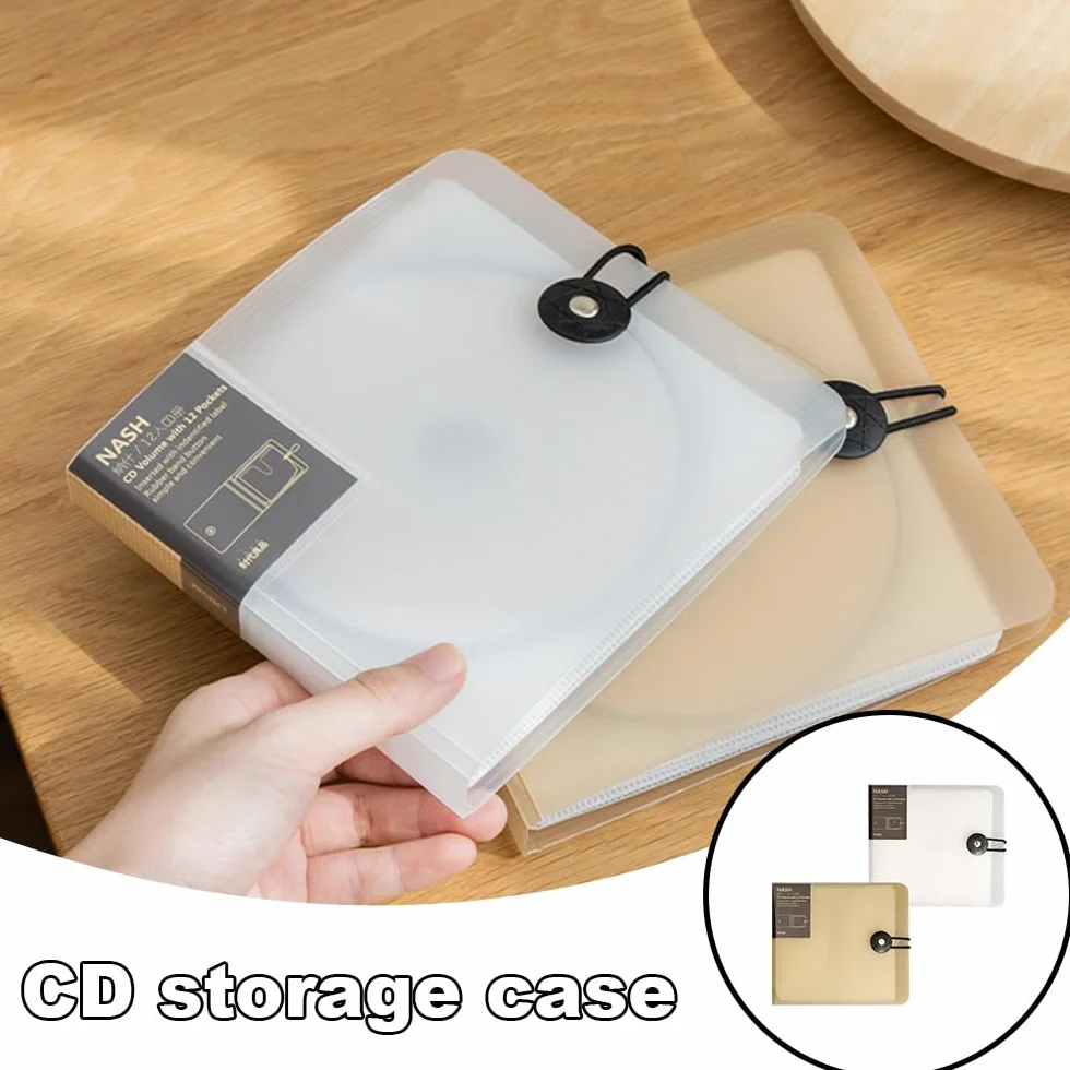 Etui de rangement pour CD, Support de DVD en Plastique Rigide, Protection pour Voyages en Voiture (12 Capacités, 1 blanc + 1 marron)