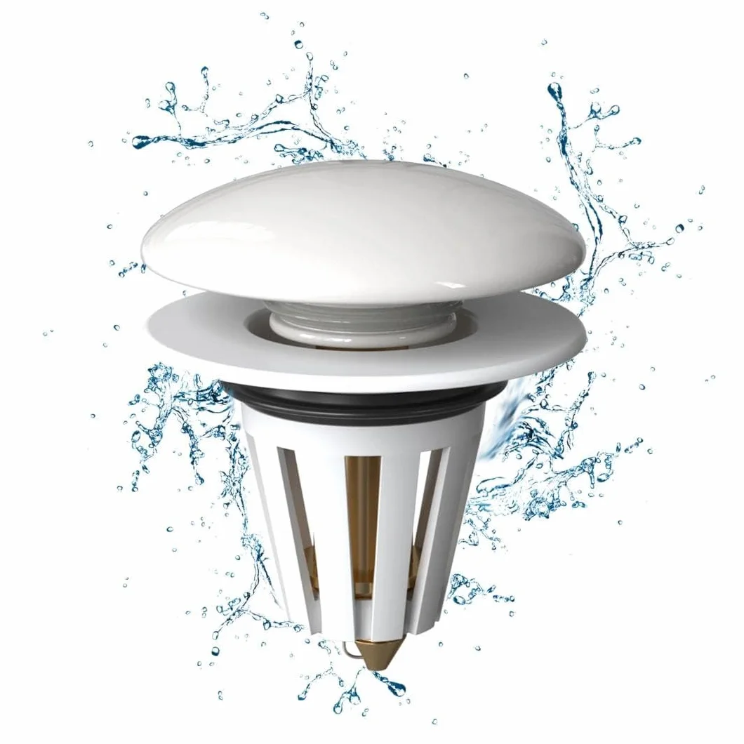 Bonde Lavabo Universel Céramique Blanc Pop Up avec Filtre Anti-Clogging 34-40mm