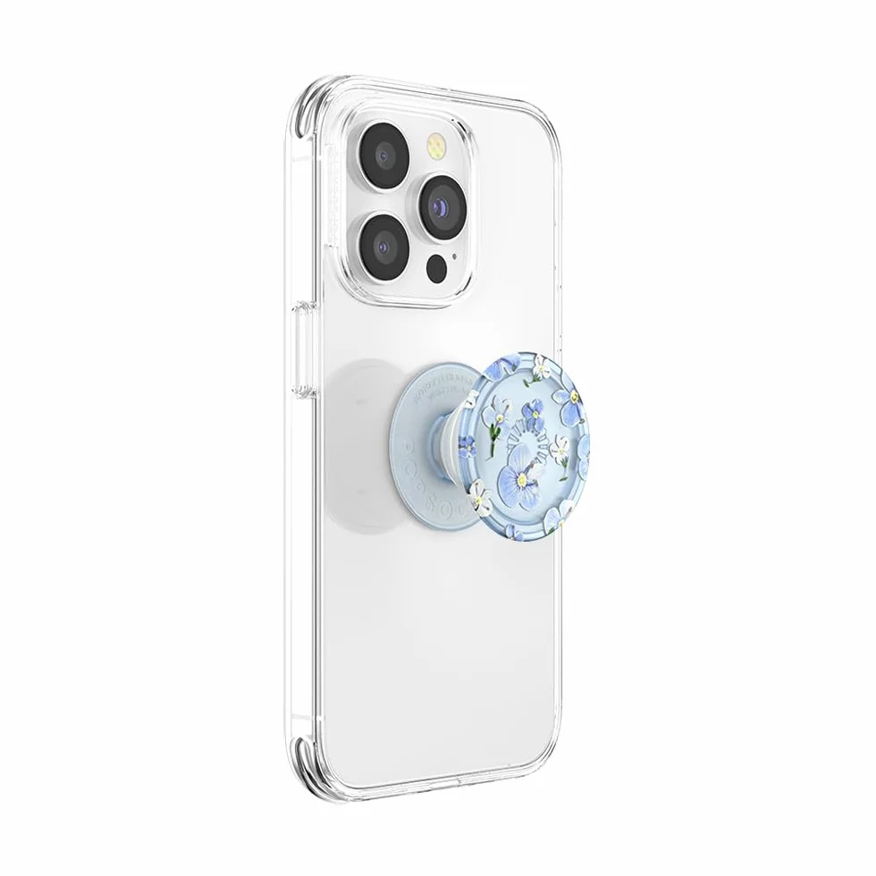 PopSockets: PopGrip Plant – rozszerzany stojak i uchwyt wykonane z materiałów na bazie roślin z wymienną górną częścią do smartfonów i tabletów – półprzezroczyste niebieskie pola