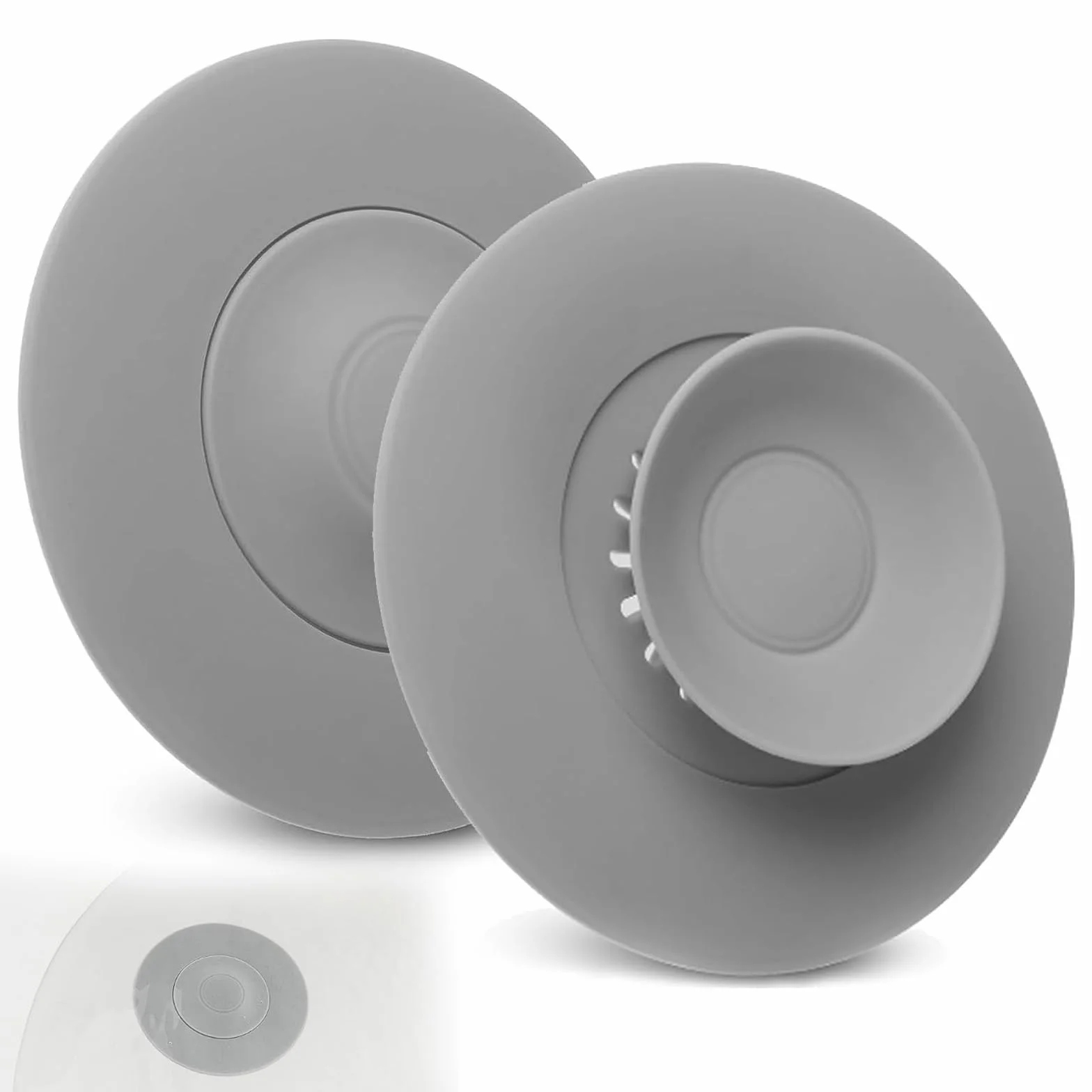 Bouchon Baignoire Universel 2 Pièces Ø 11 cm Pliable Filtre Intégré Cheveux Restes Nourriture Gris