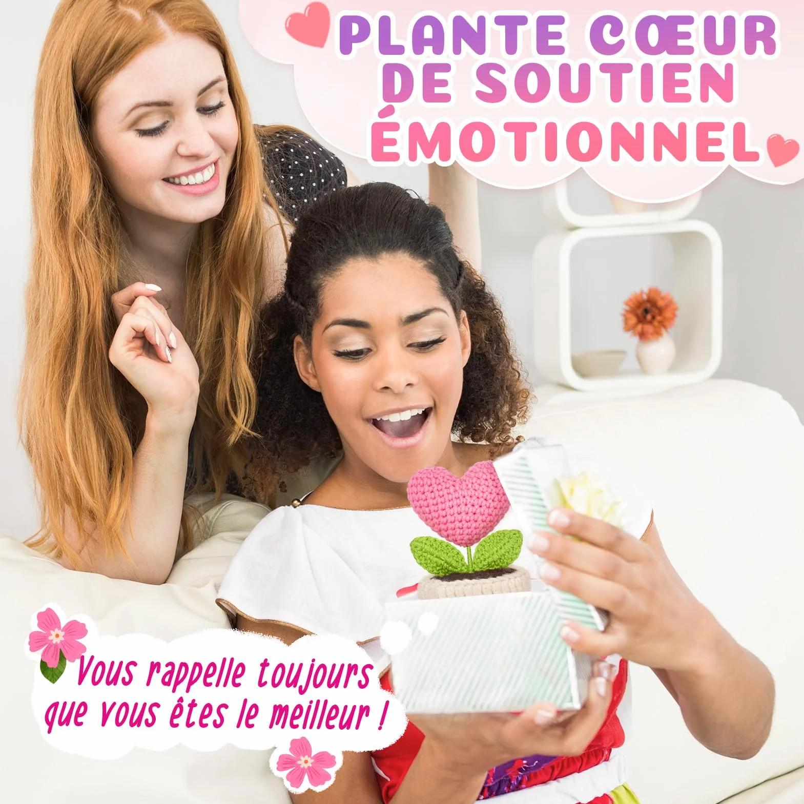 Cadeau Femme Anniversaire Décoration Forme Cœur Tricotée Rose Original pour Amie Soeur Maman