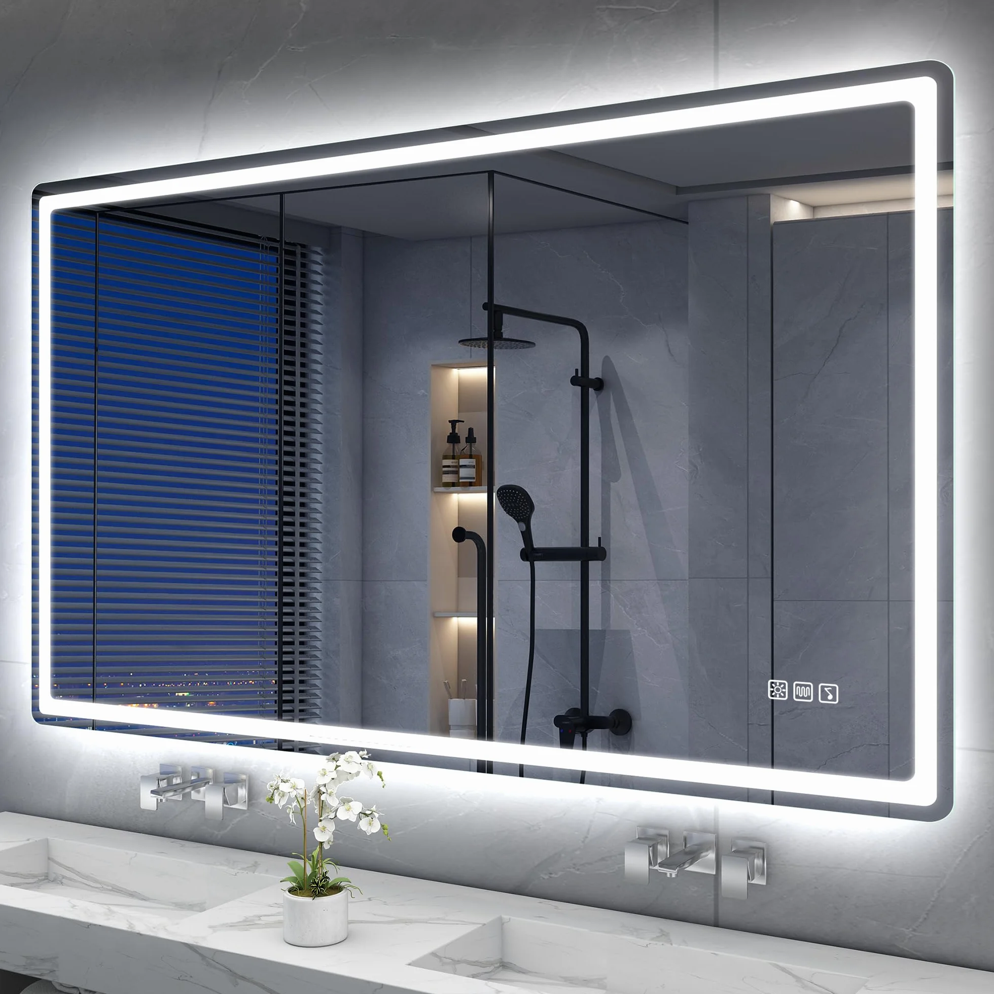 S'bagno Bluetooth-Miroir-Salle-de-Bain-avec-Eclairage-120x70cm, Miroir-LED-Salle-de-Bain Anti-buée, 3000K-6500K, Dimmable, Mémoire, Verre trempé HD, IP44-Miroir-Salle-de-Bain-Led, Horizontal/Vertical