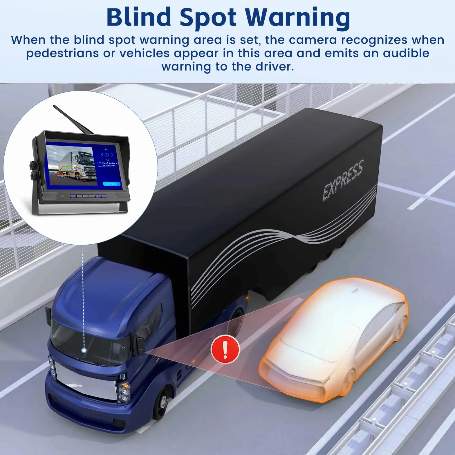 Zestaw bezprzewodowej cyfrowej kamery cofania Inefala, 7-calowy monitor i bezprzewodowa kamera cofania, wodoodporna kamera cofania IP68 z BSD, odpowiednia do autobusów, furgonetek i SUV-ów LKW (prąd