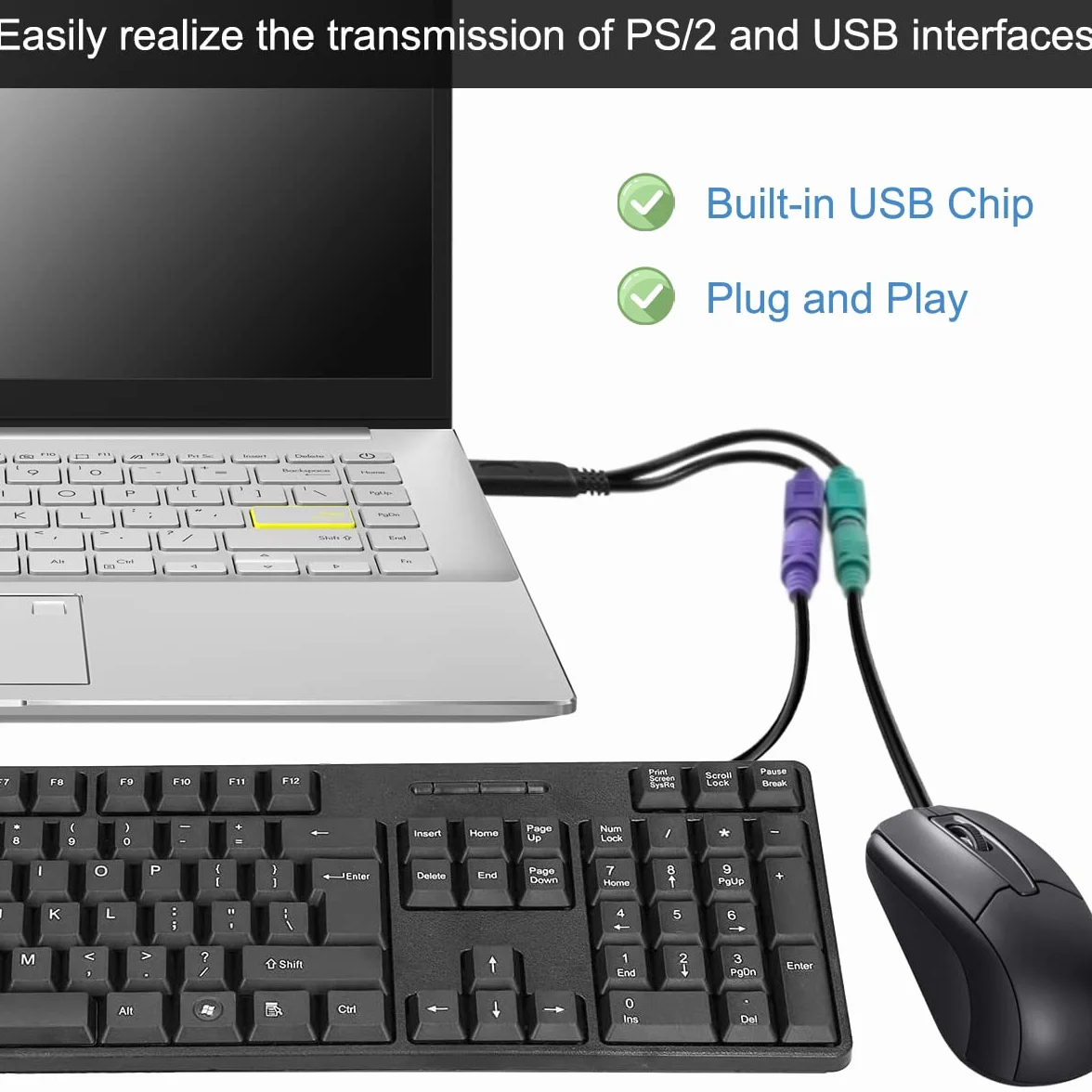 Câble adaptateur PS2 vers USB 2.0 pour clavier et souris, 2 en 1 convertisseur PS/2 femelle vers USB A mâle