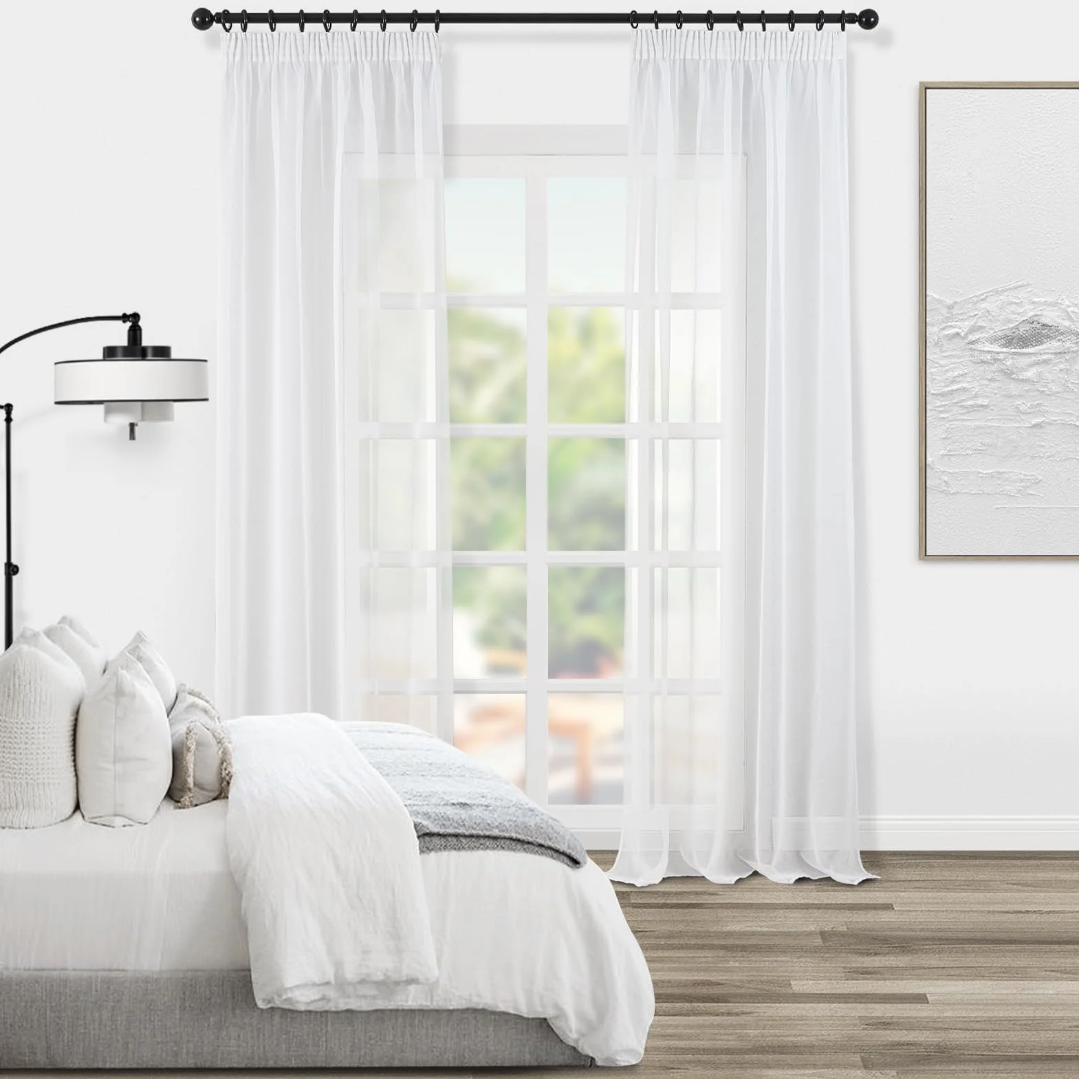 Topfinel Rideau Voilage Blanc 140x240 cm 2 Panneaux Galon Fronceur pour Rail Transparent Effet Lin Fenetre Salon