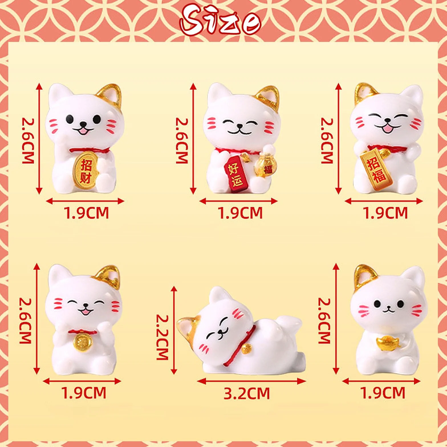 Mini Figurines de Chat Maneki Neko 2,6cm, Statuette Chat Porte-Bonheur Chinois pour Déco Maison Bureau