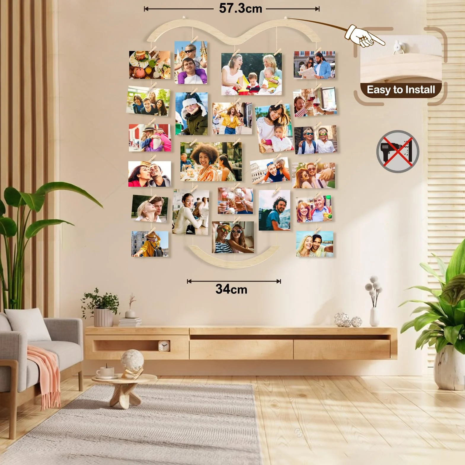 Cadre Photo Pele Mele Mural à Pince en Bois Décoration Maison Salon