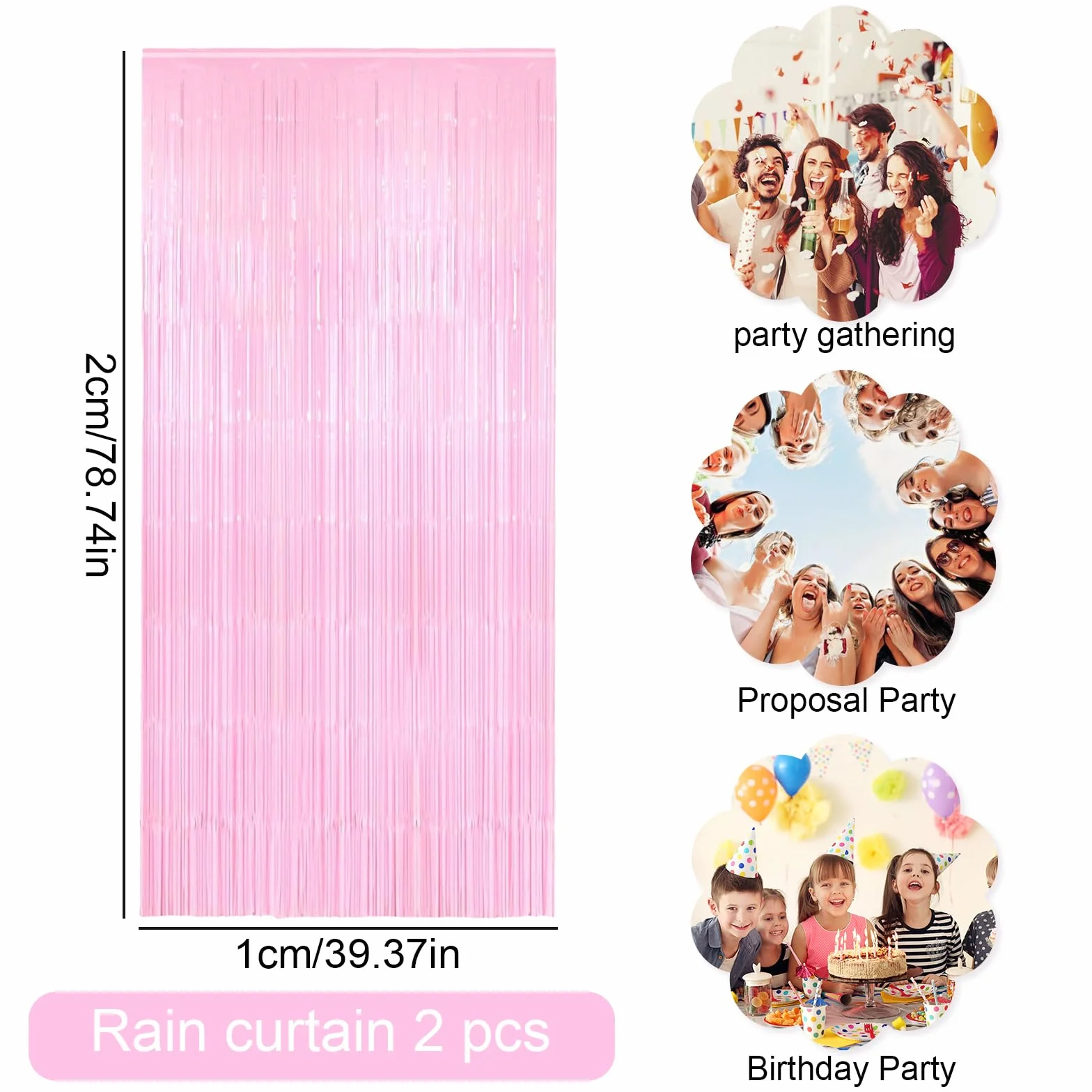 Rideau Métallique de Frange Rose 2 Pièces 1x2m Scintillants Décoration Anniversaire Mariage