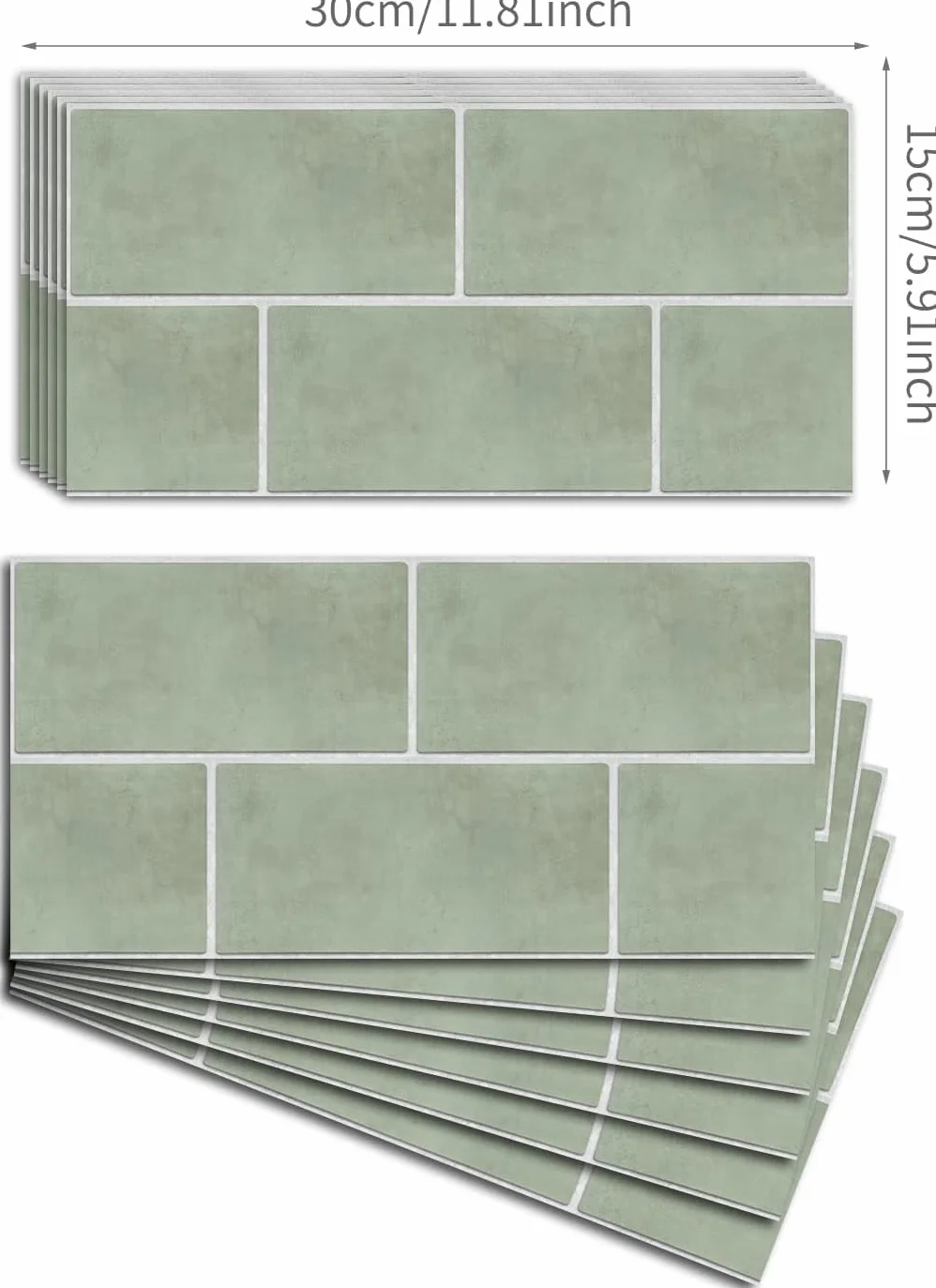 Neukids Autocollants pour carreaux vert sauge, autocollants autoadhésifs pour dosserets cuisine salle de bain
