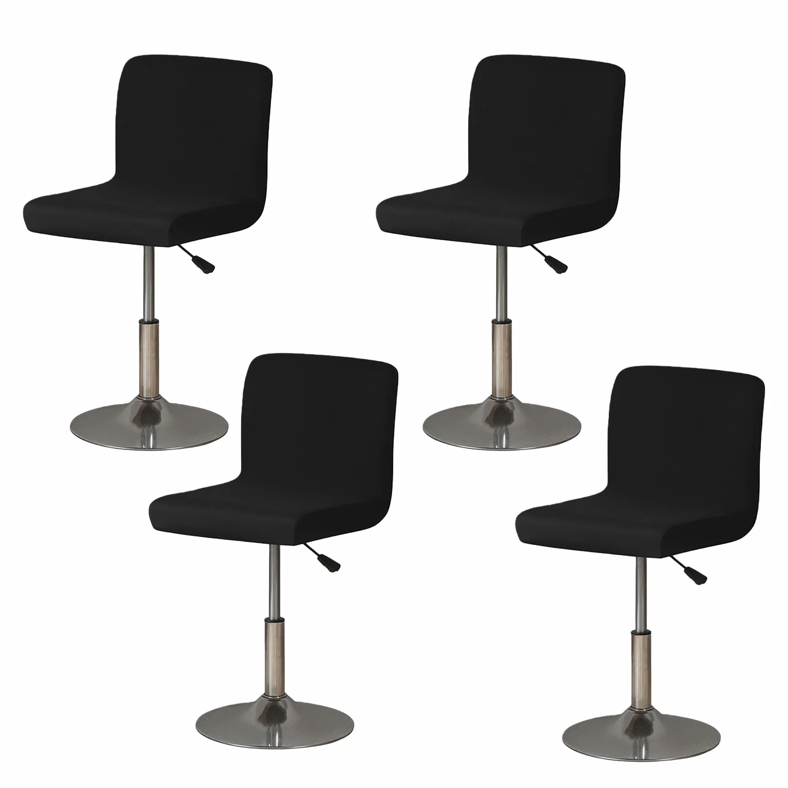 Housses de tabouret de bar extensibles noires 4 pièces lavables avec dossier