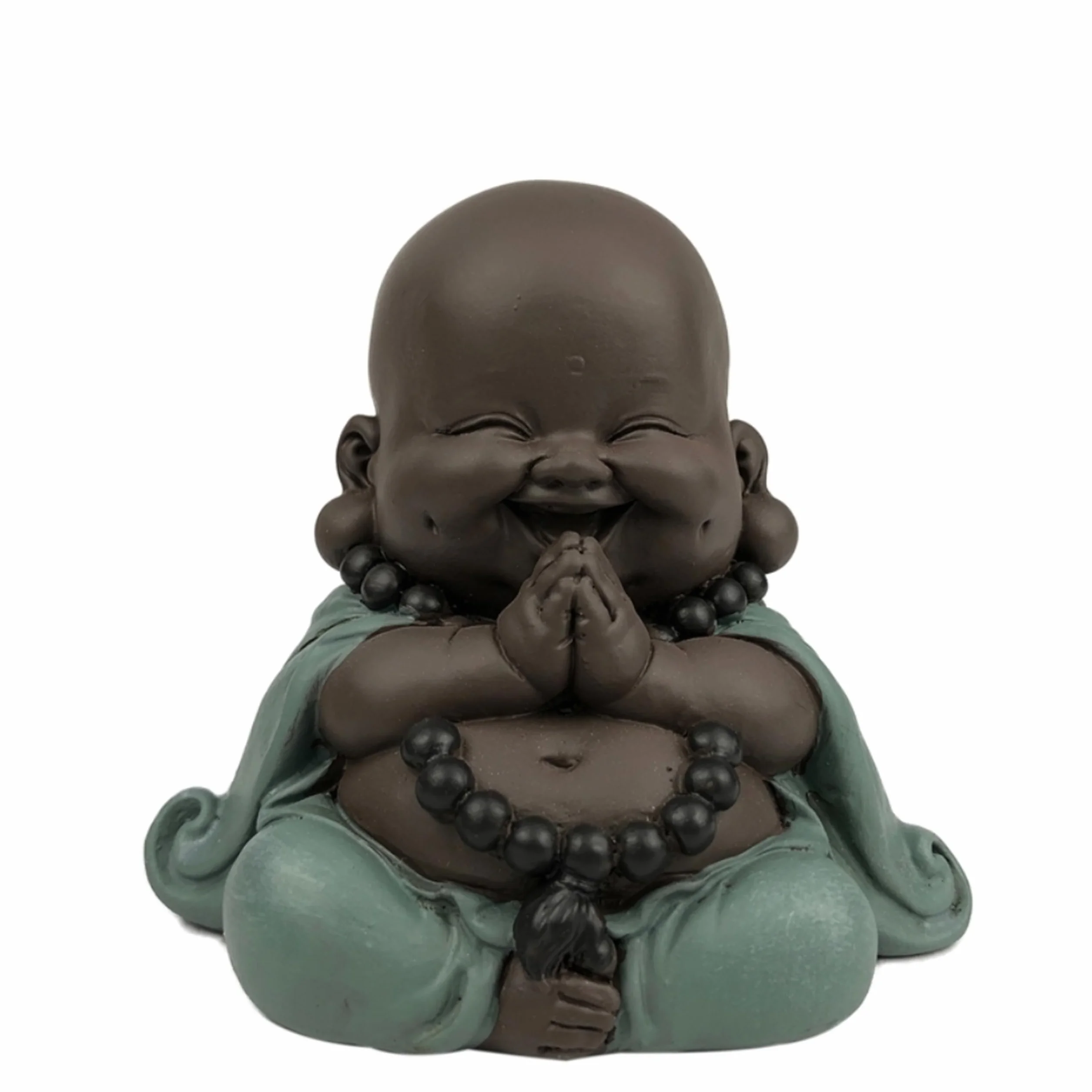 Statue Bouddha Rieur Porte Bonheur Décoration Feng Shui Zen 9cm Vert Marron Zen'Light